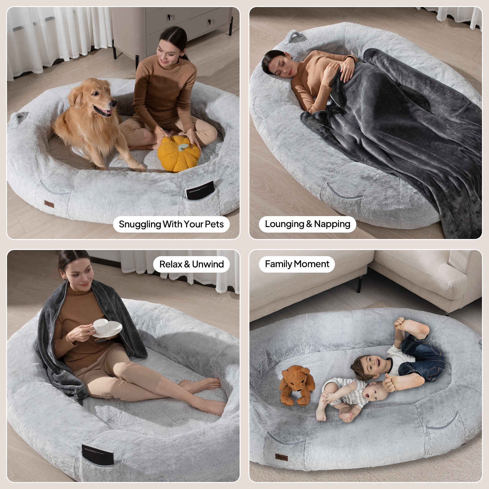Giant Human Sized Dog Bed for Adults and Pets, 74"x50"x12" Pressure Relieving Memory Foam for Ultimate Comfort, Waterproof & Machine Washable Cover, Family Bedroom Lounger