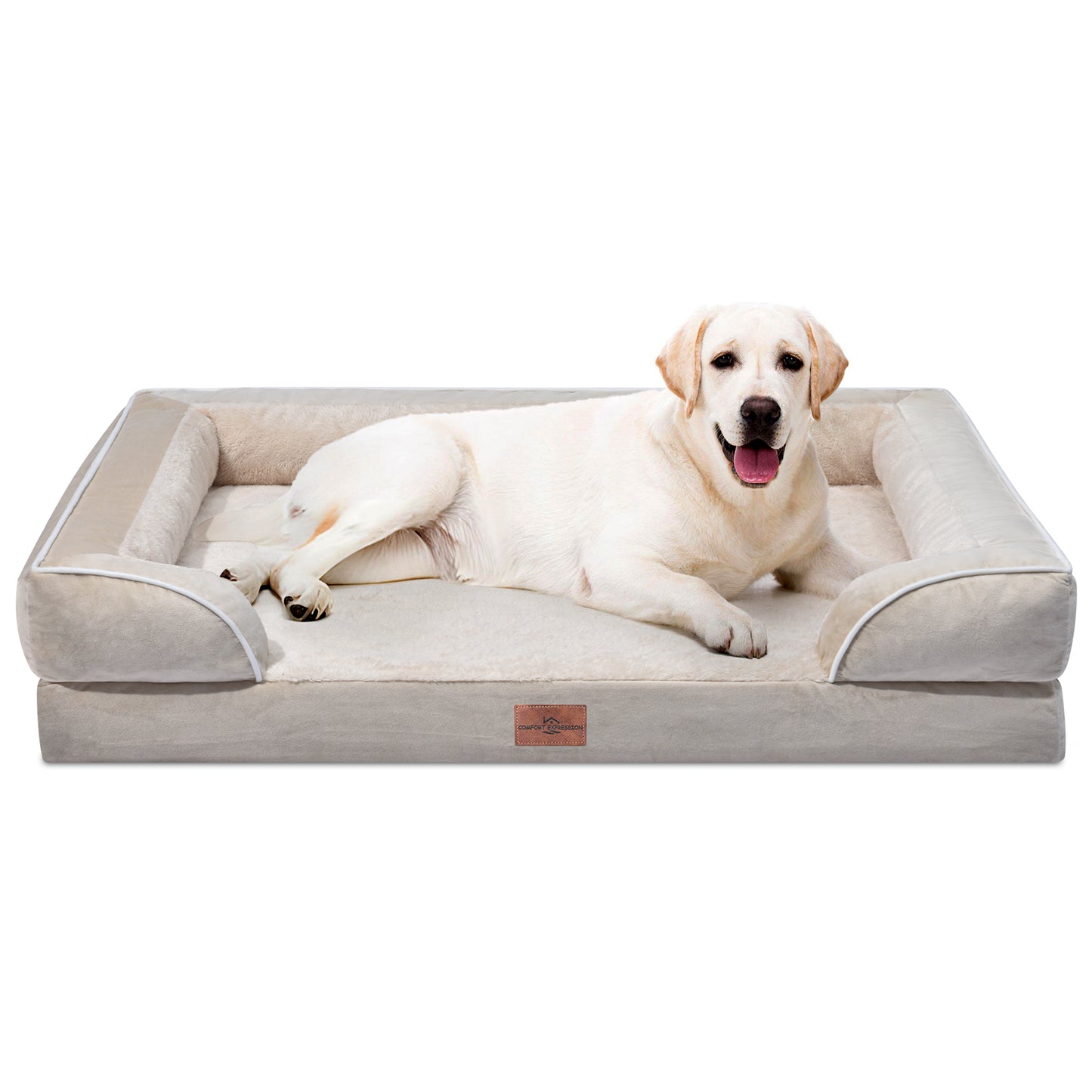 Comfort Expression Waterproof Orthopedic Foam Dog Beds for Extra Large Dogs Durable Dog Sofa Pet Bed Washable Removable Cover with Zipper and Bolster