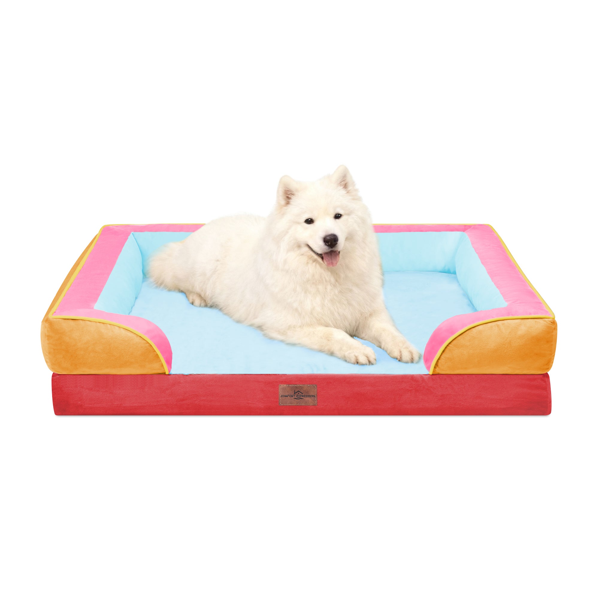 Miami - World Cup Host City Theme Orthopedic Dog Bed for Large Dogs – Waterproof Egg Crate Foam Pet Bed with Bolsters, Washable Cover & Non-Slip Bottom