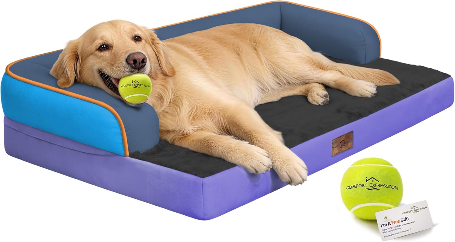 Comfort Expression Extra Large Dog Bed Orthopedic - XL Waterproof Washable Pet Bed for Big Dog Memory Foam Sofa Bolster Pet Couch with Removable Cover - 42 x 30