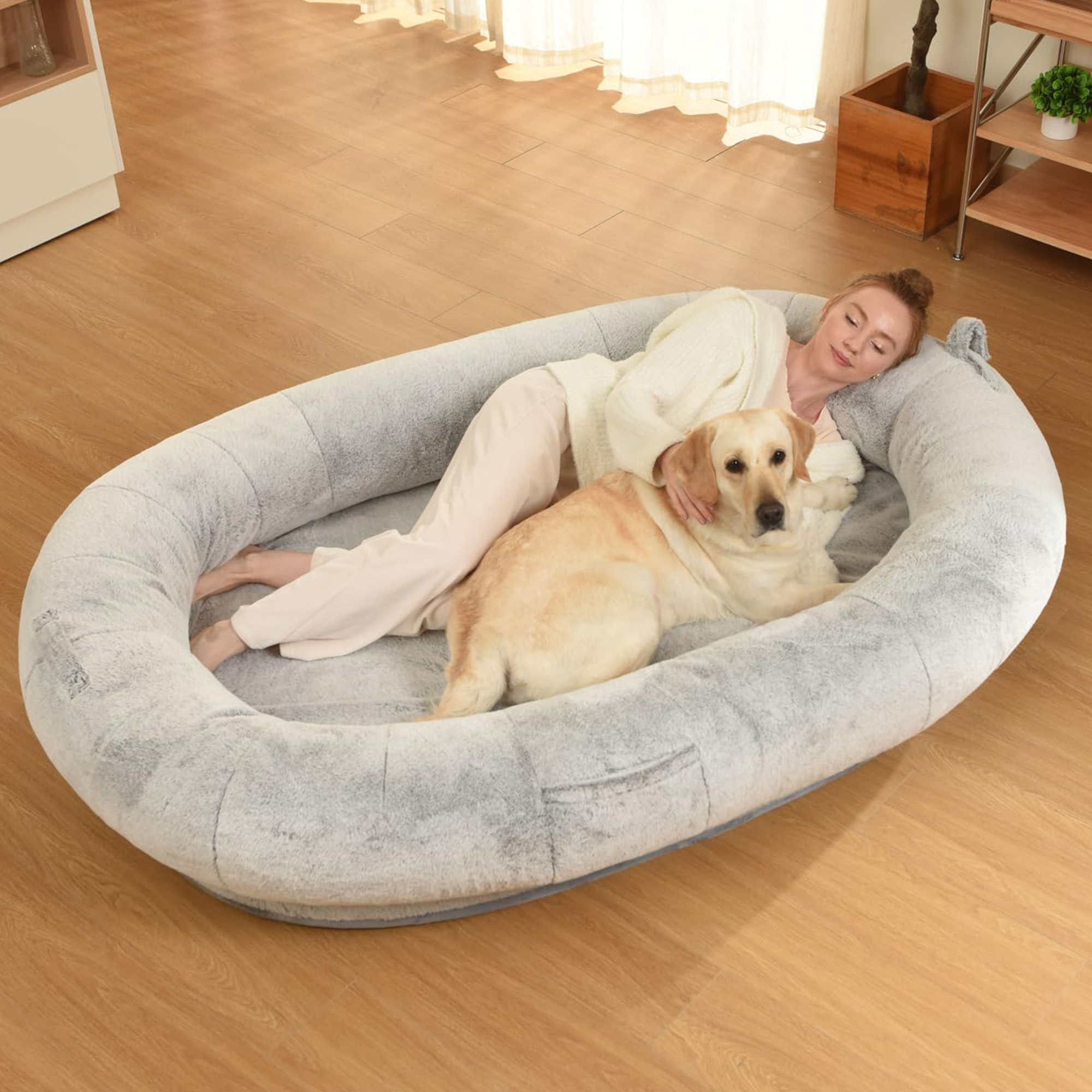 Giant Human Sized Dog Bed for Adults and Pets, 74"x50"x12" Pressure Relieving Memory Foam for Ultimate Comfort, Waterproof & Machine Washable Cover, Family Bedroom Lounger