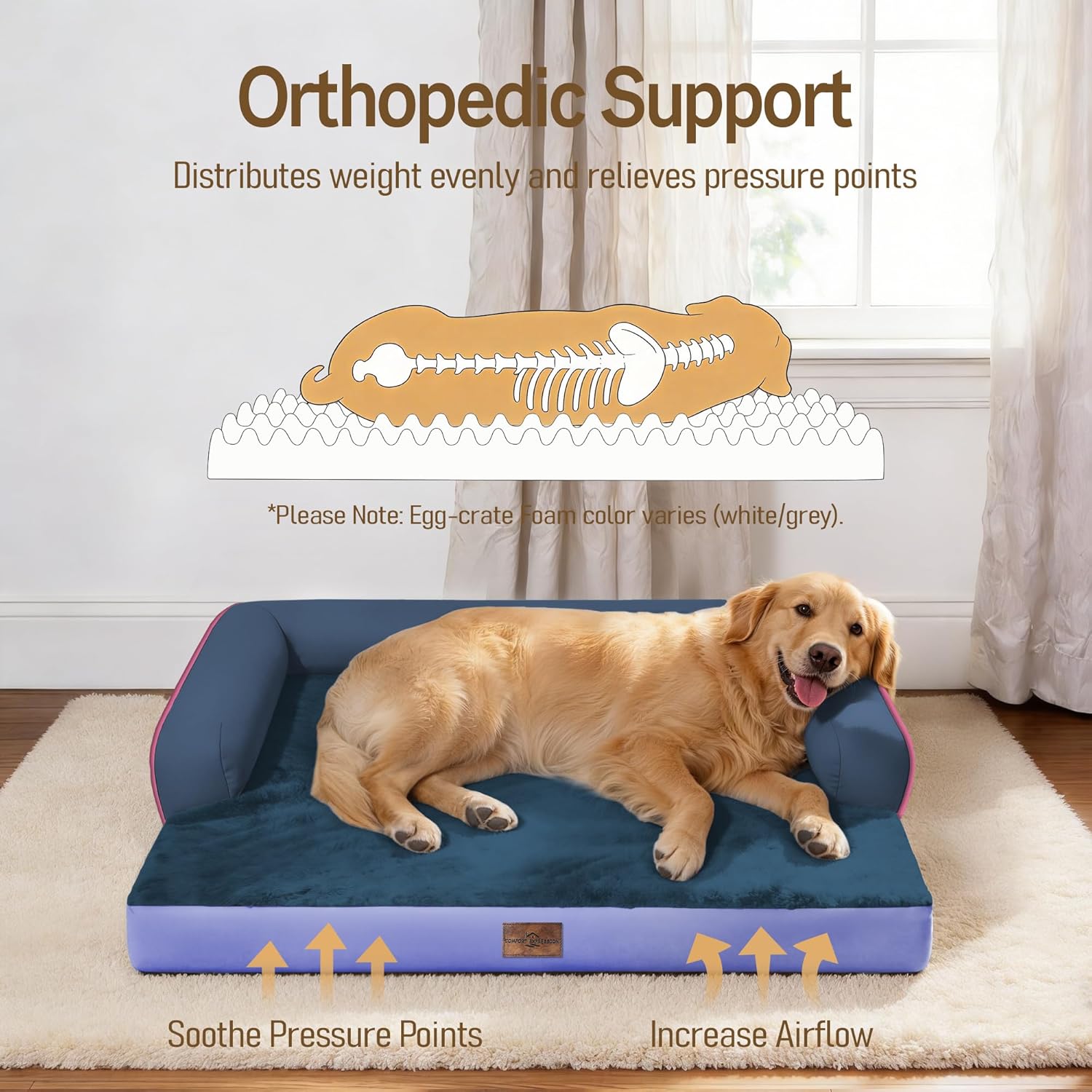 Comfort Expression Memory Foam Dog Bed for Large Medium Sized Dogs - Waterproof Orthopedic Pet Bed with Washable Removable Cover, Non-Slip Pet Sofa Couch, 36 x 27