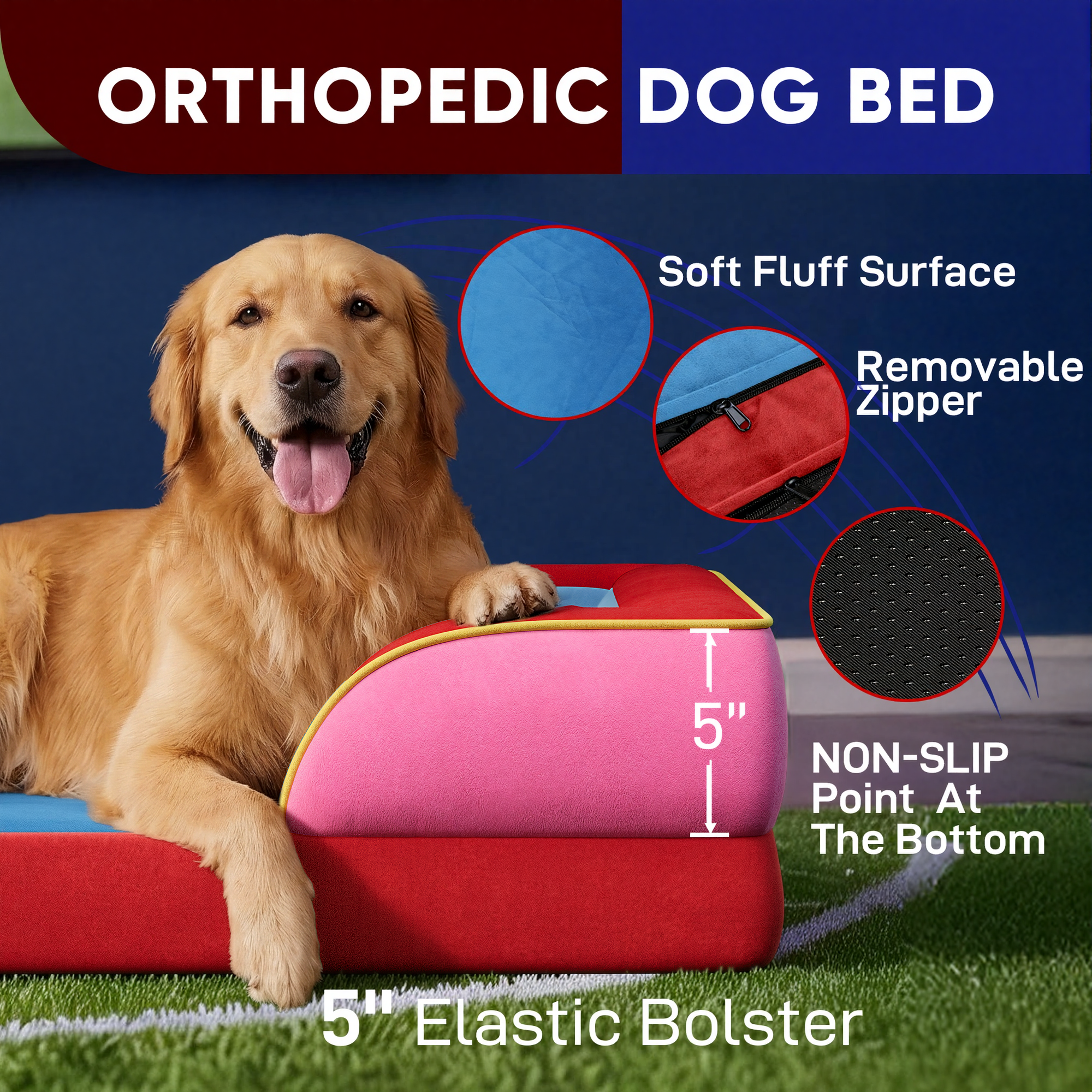 Los Angeles - World Cup Host City Theme Orthopedic Dog Bed for Large Dogs – Waterproof Egg Crate Foam Pet Bed with Bolsters, Washable Cover & Non-Slip Bottom