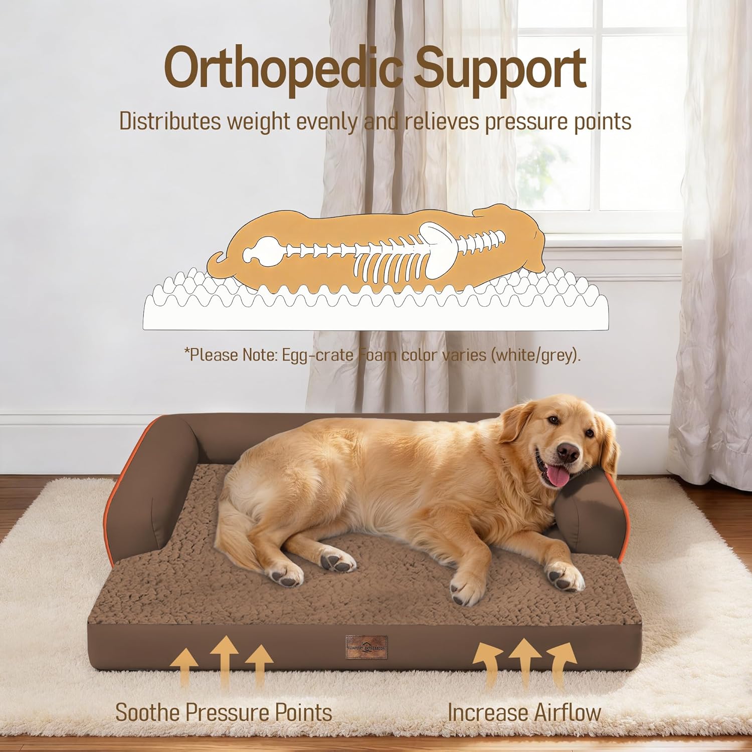 Comfort Expression Memory Foam Dog Bed Large Sized Dogs - Waterproof Orthopedic Pet Bed with Washable Removable Cover, Non-Slip Pet Sofa Couch, 36 x 27