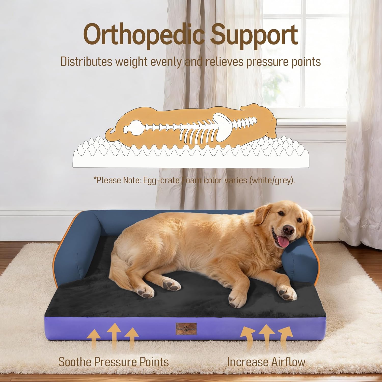 Comfort Expression Memory Foam Dog Bed Large Sized Dogs - Waterproof Orthopedic Dog Beds with Washable Removable Cover Non-Slip Pet Sofa Couch, 36 x 27
