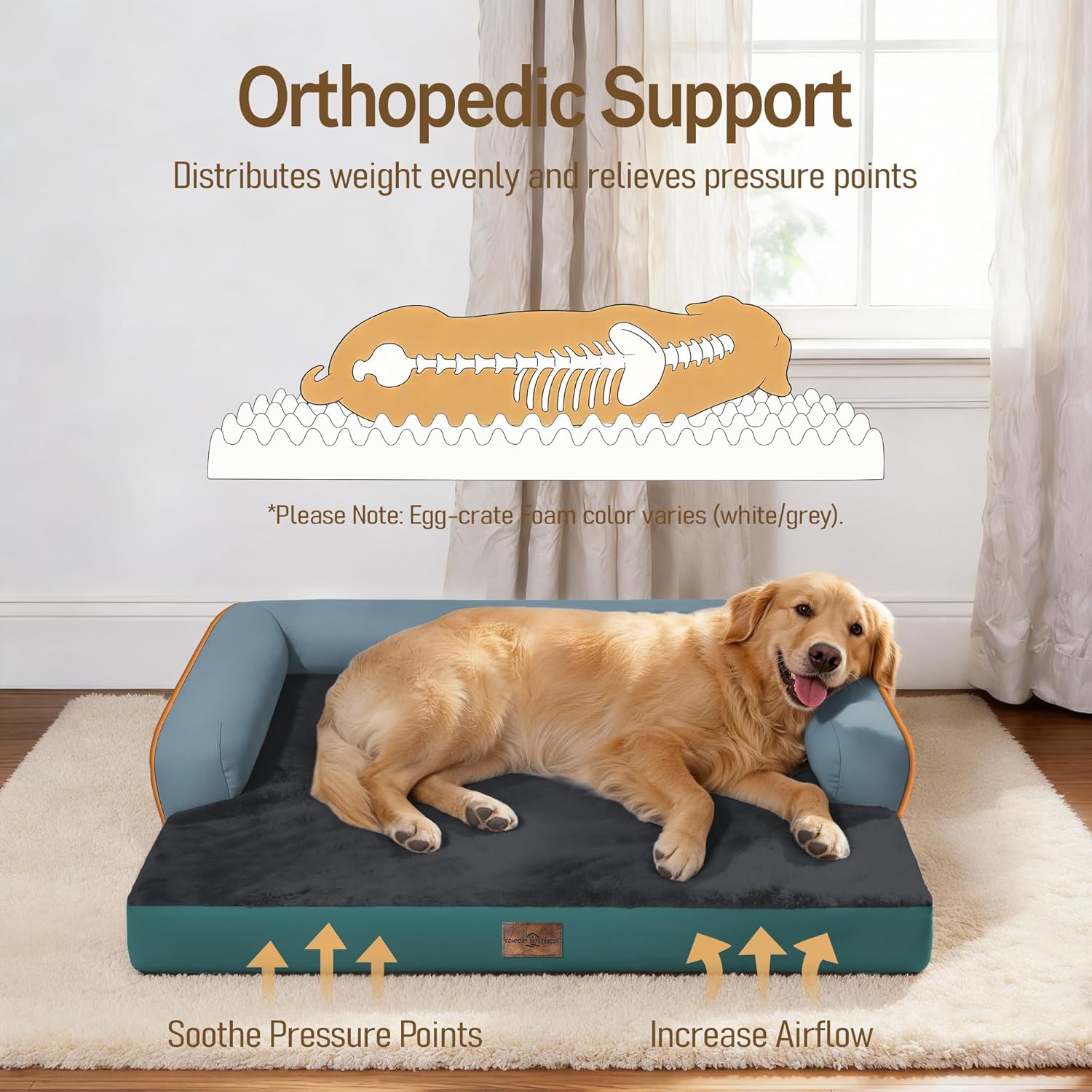 Comfort Expression Memory Foam Dog Bed - Washable Pet Bed for Big Dog Waterproof Orthopedic Dog Beds with Removable Cover ,Non-Slip Pet Couch Sofa- 36 x 27