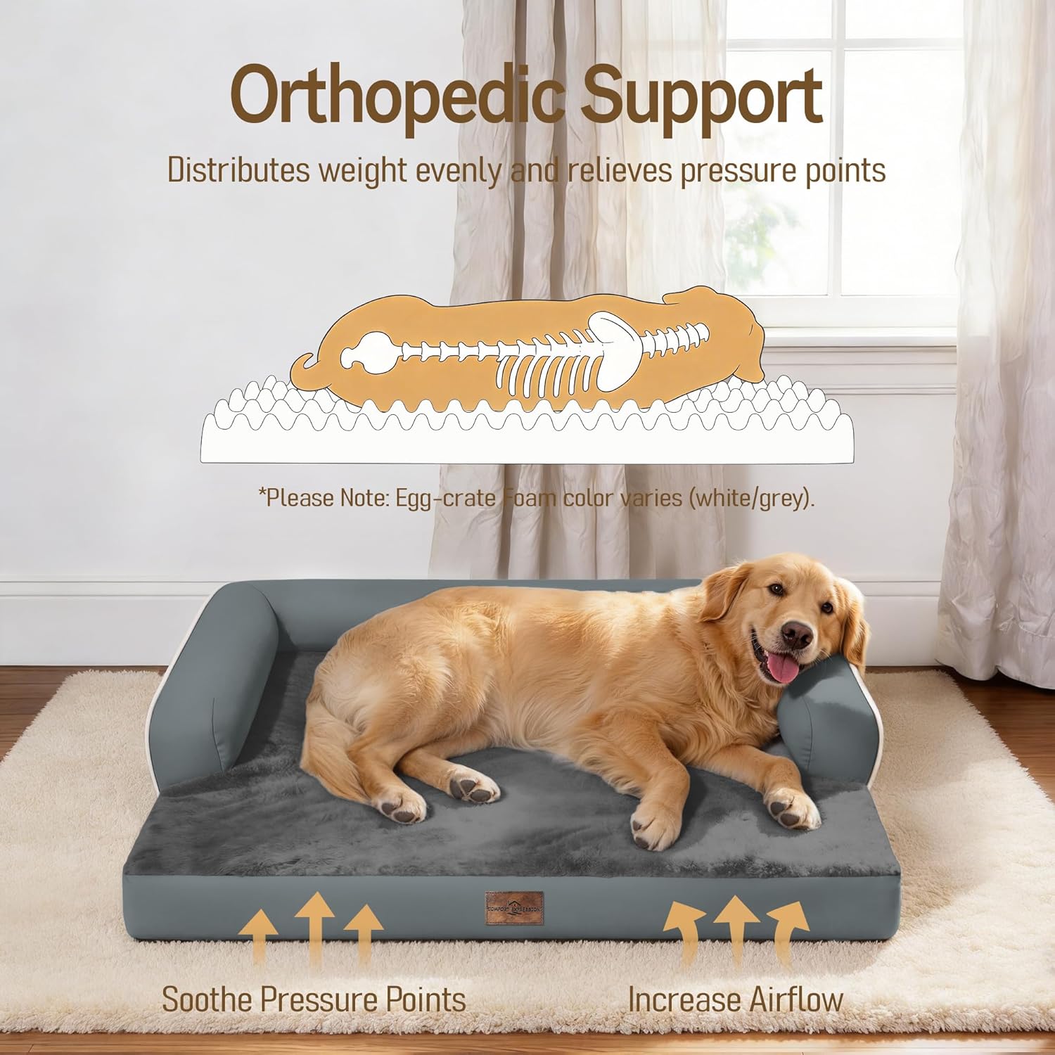 Comfort Expression Memory Foam Large Dog Bed - Waterproof Orthopedic Dog Beds with Washable Removable Cover Pet Sofa Couch, 36 x 27