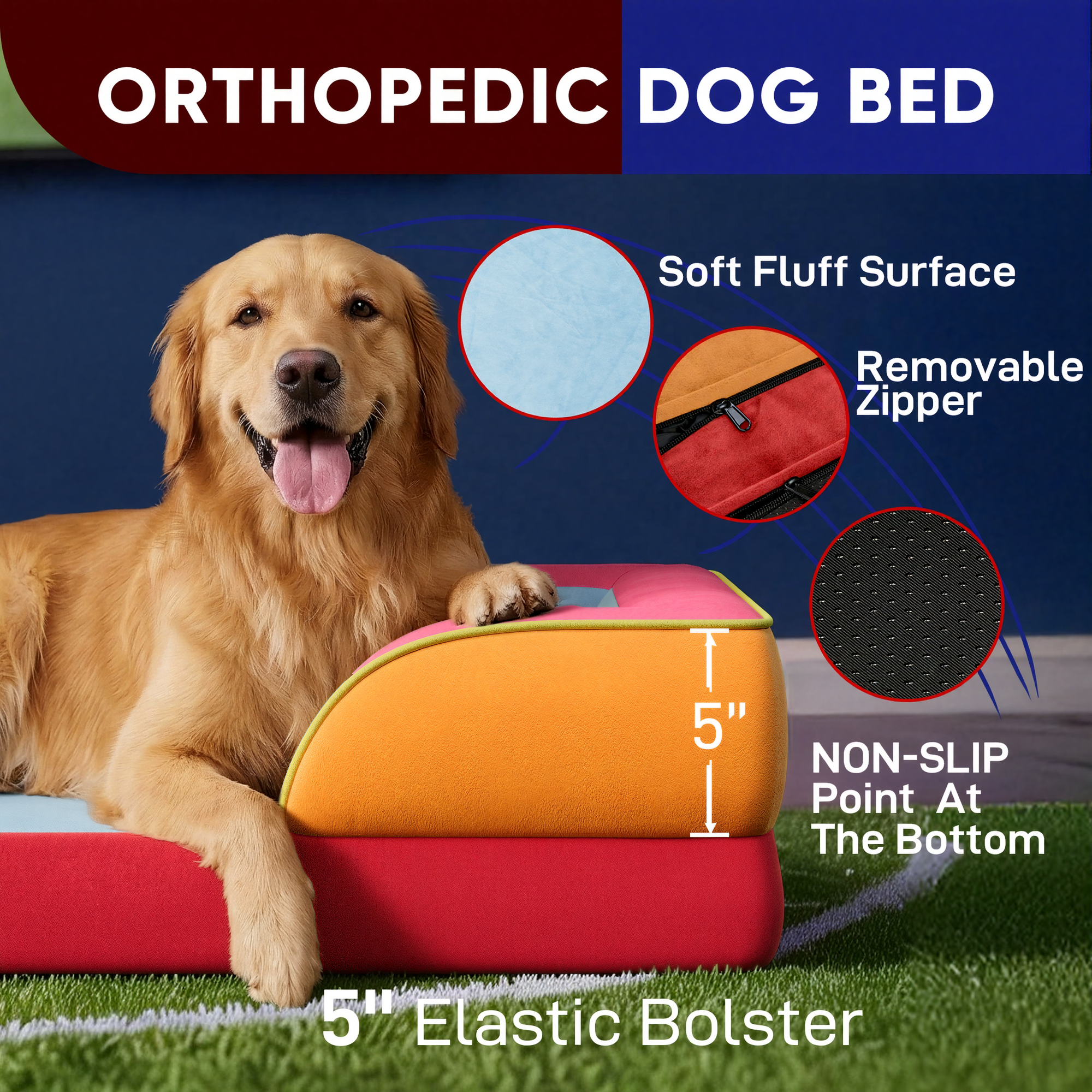 Miami - World Cup Host City Theme Orthopedic Dog Bed for Large Dogs – Waterproof Egg Crate Foam Pet Bed with Bolsters, Washable Cover & Non-Slip Bottom