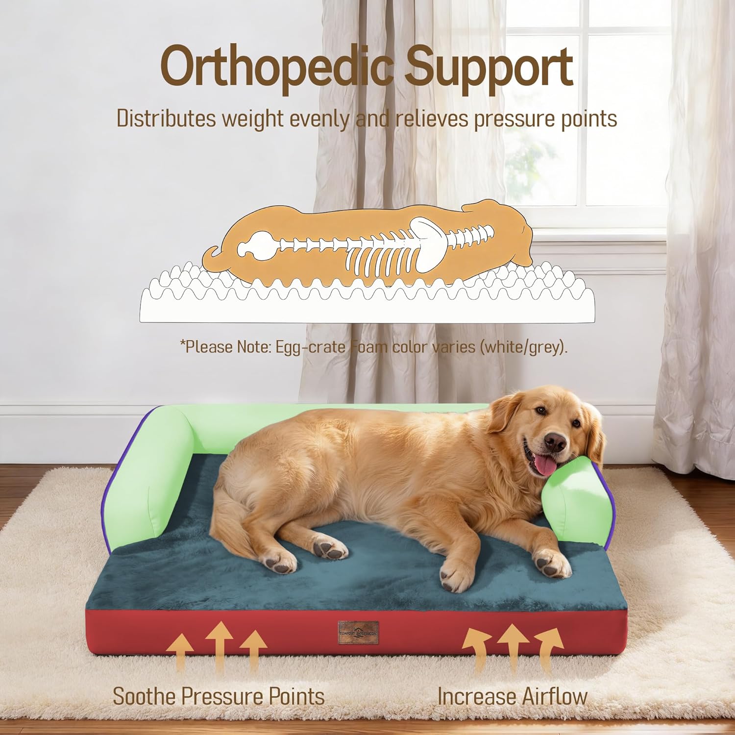 Comfort Expression Memory Foam Large Dog Bed Washable - Waterproof Orthopedic Dog Beds Pet Couch Sofa Bolster with Removable Cover Non-Slip Pet Sofa Couch, 36 x 27