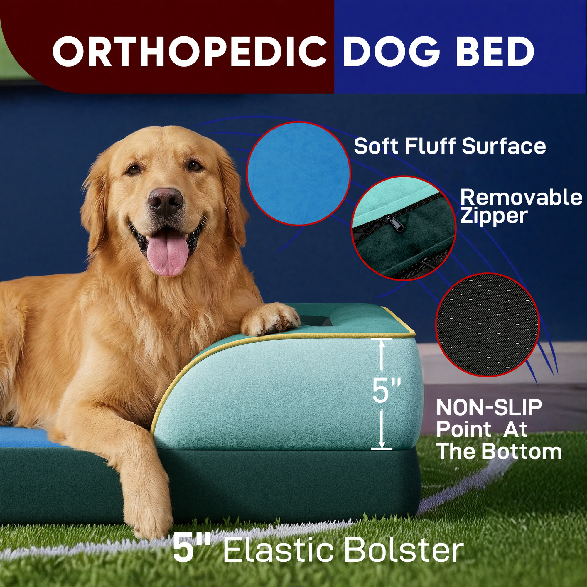 Seattle - World Cup Host City Theme Orthopedic Dog Bed for Large Dogs – Waterproof Egg Crate Foam Pet Bed with Bolsters, Washable Cover & Non-Slip Bottom