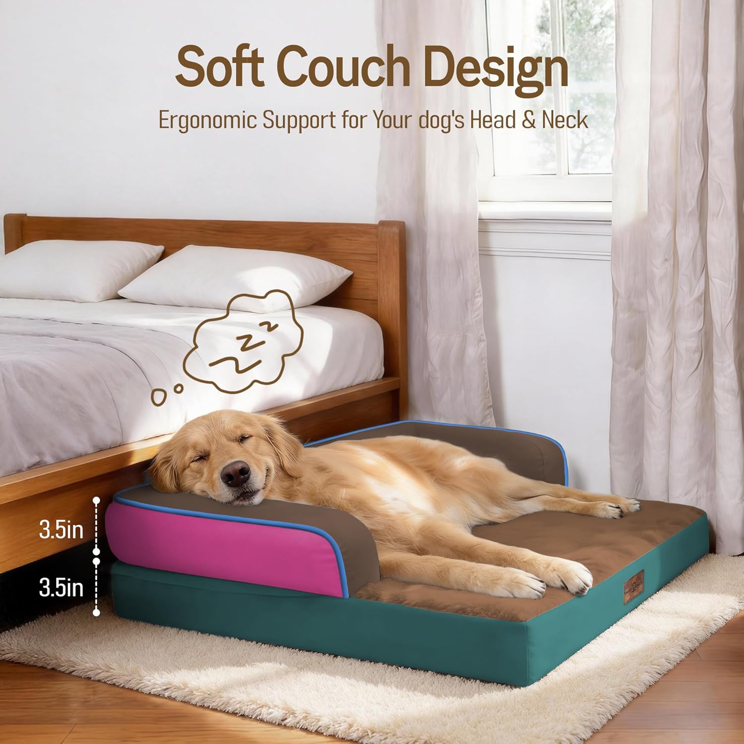 Comfort Expression Memory Foam Dog Bed for Large Medium Sized Dogs - Washable Dog Beds Waterproof Orthopedic Pet Couch Sofa Bolster with Removable Cover, 36 x 27