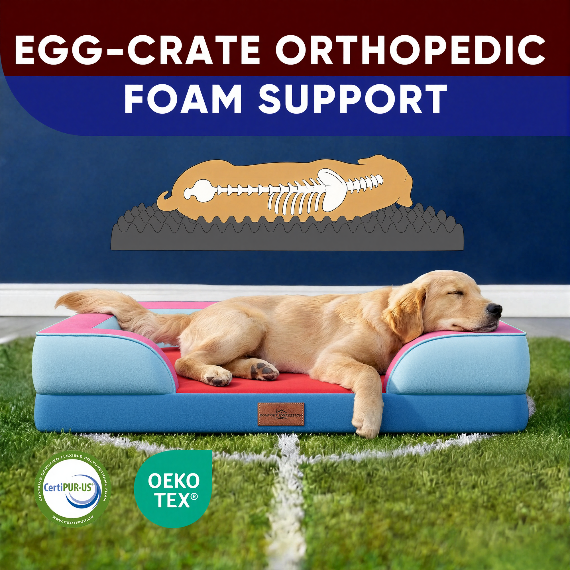 Atlanta - World Cup Host City Theme Orthopedic Dog Bed for Large Dogs – Waterproof Egg Crate Foam Pet Bed with Bolsters, Washable Cover & Non-Slip Bottom