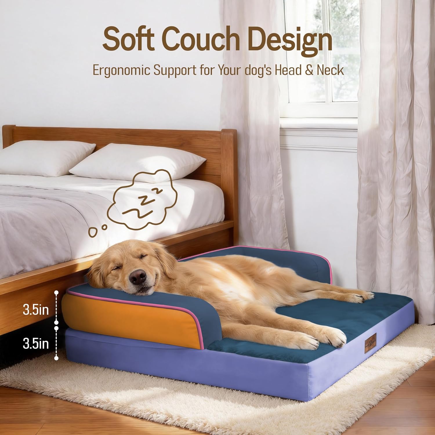 Comfort Expression Memory Foam Dog Bed for Large Medium Sized Dogs - Waterproof Orthopedic Pet Bed with Washable Removable Cover, Non-Slip Pet Sofa Couch, 36 x 27
