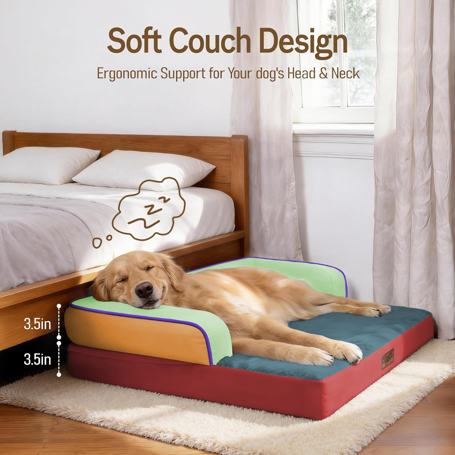 Comfort Expression Memory Foam Large Dog Bed Washable - Waterproof Orthopedic Dog Beds Pet Couch Sofa Bolster with Removable Cover Non-Slip Pet Sofa Couch, 36 x 27