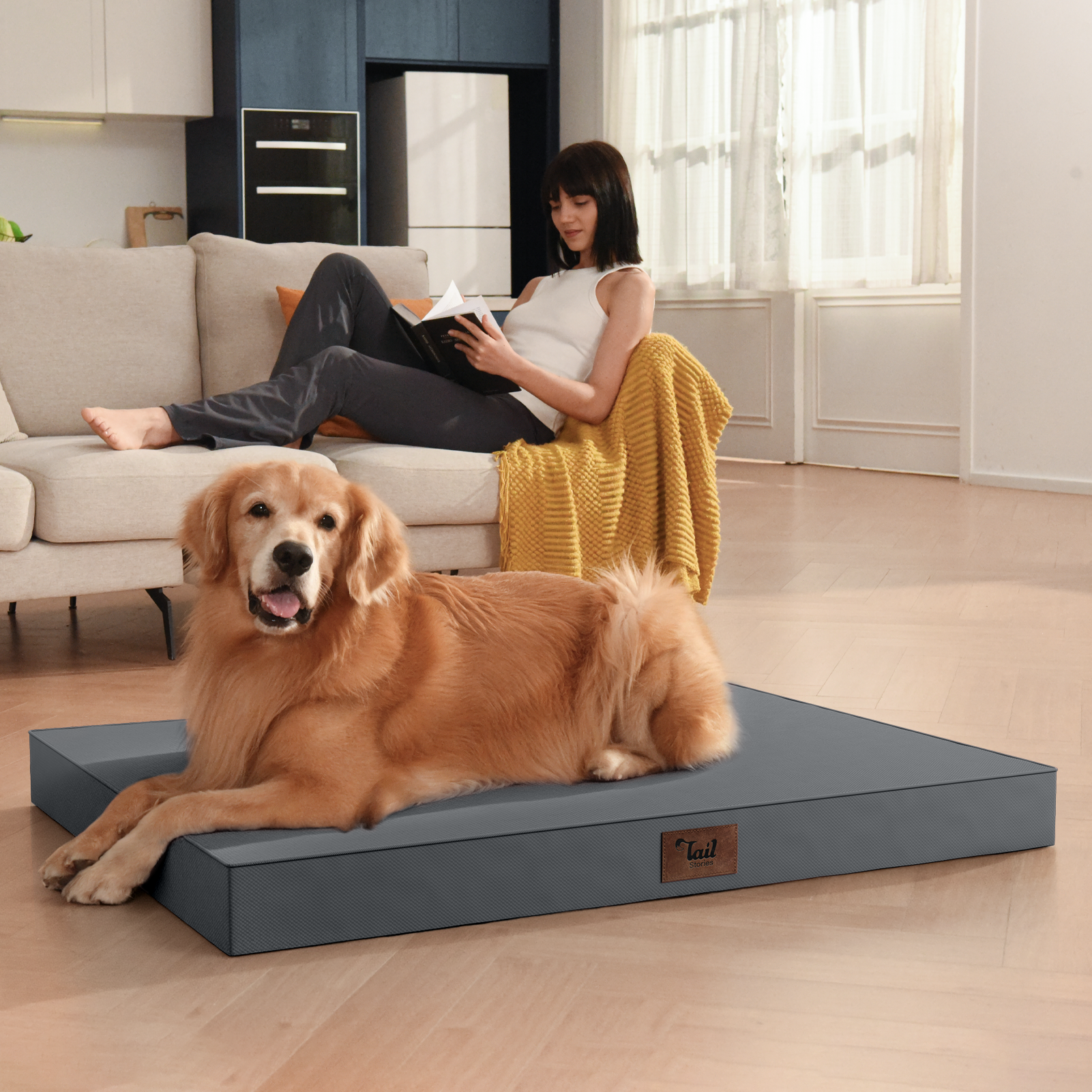 Outdoor All Weather Large Dog Bed, Waterproof Dog Bed for Large Dogs 36x27 Inch, Orthopedic Egg Crate Foam Pet Bed with Washable Removable Oxford Cooling Cover