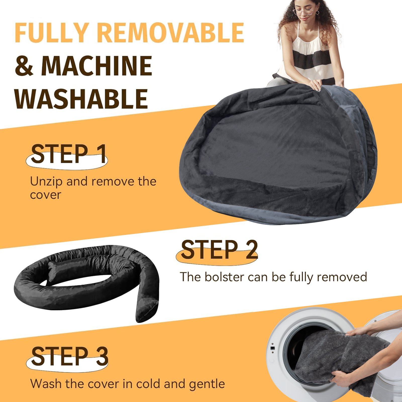 Orthopedic Dog Bed for Large Dogs, Waterproof Dog Bed for Large Size Dogs with Bolsters, Egg Crate Foam Sofa Bed with Washable Removable Cover & Non-Slip Bottom