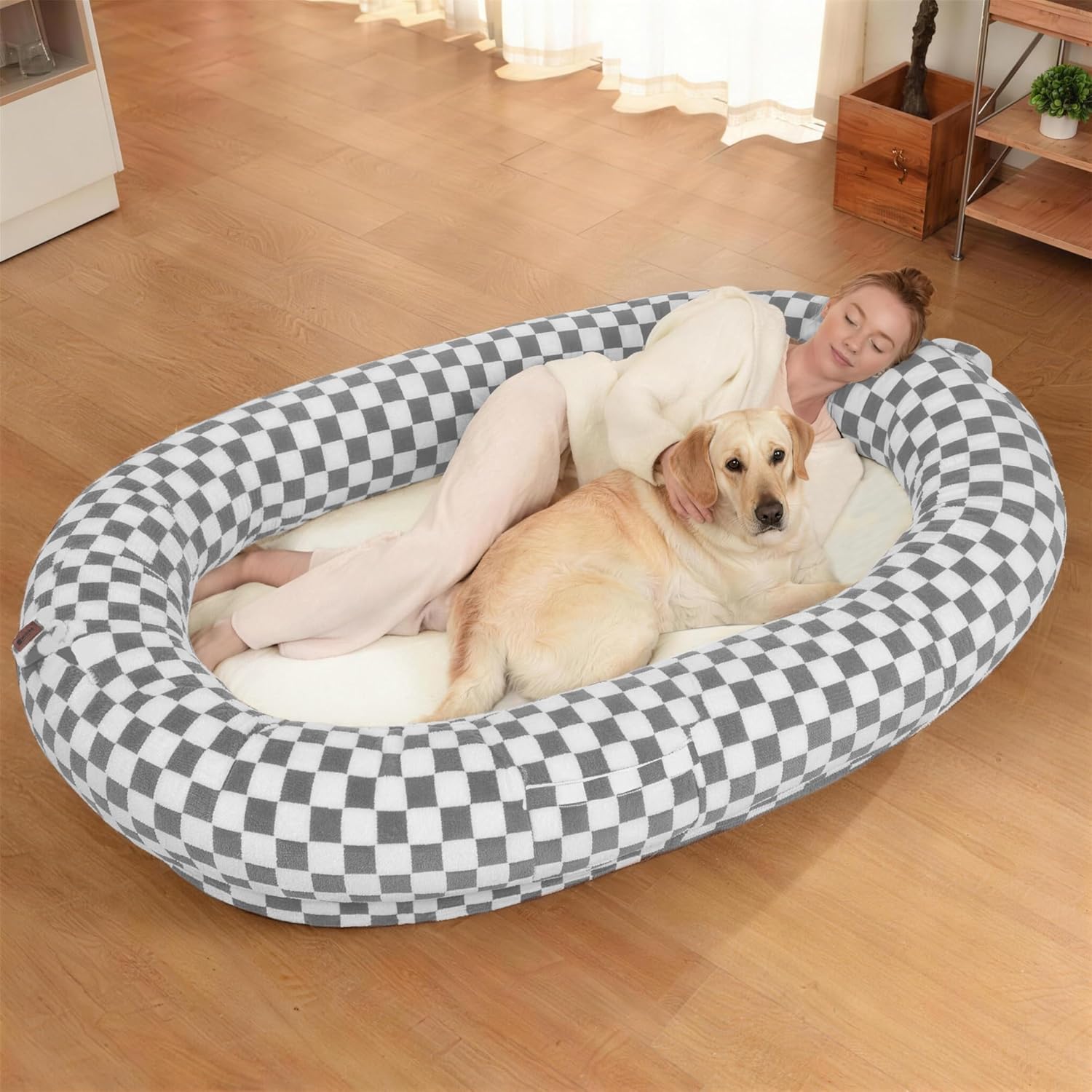 Giant Human Sized Dog Bed for Adults and Pets, 74"x50"x12" Pressure Relieving Memory Foam for Ultimate Comfort, Waterproof & Machine Washable Cover, Family Bedroom Lounger