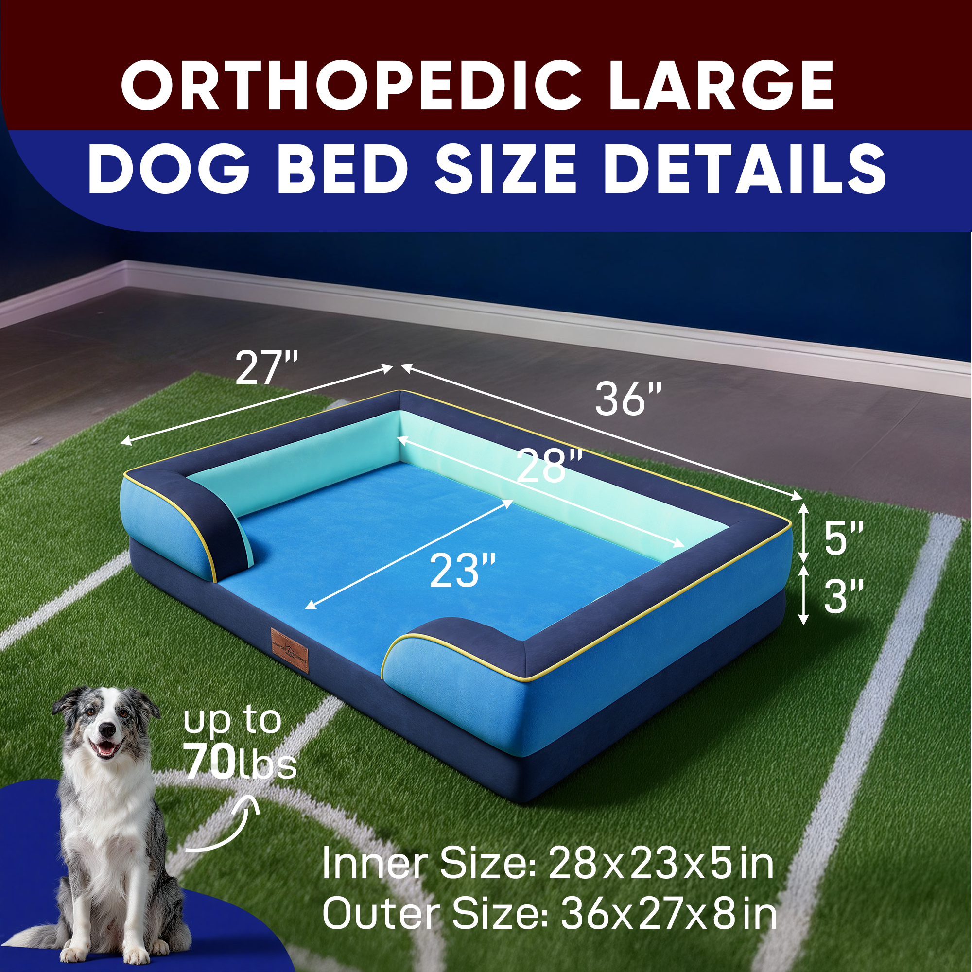 New Jersey - World Cup Host City Theme Orthopedic Dog Bed for Large Dogs – Waterproof Egg Crate Foam Pet Bed with Bolsters, Washable Cover & Non-Slip Bottom