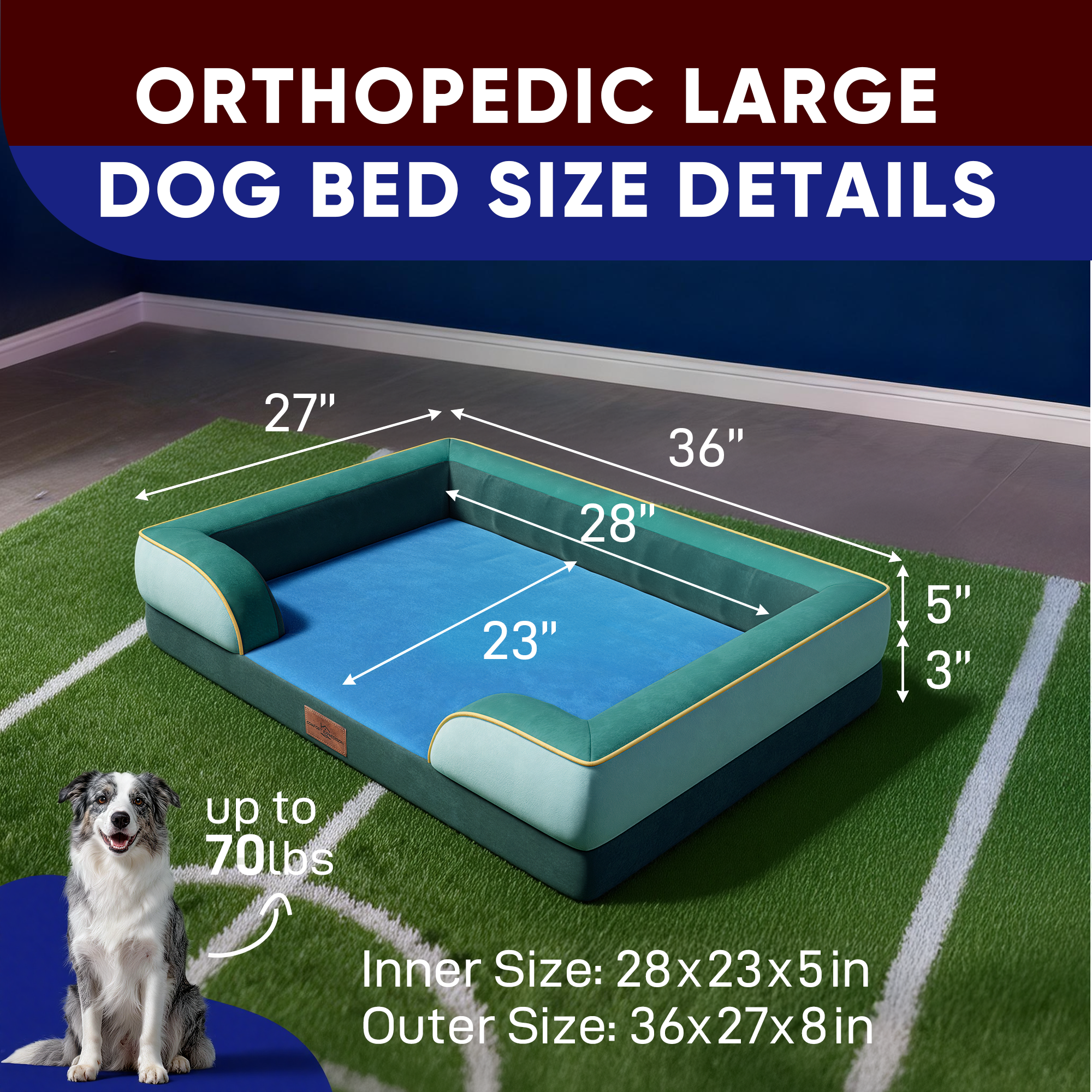 Seattle - World Cup Host City Theme Orthopedic Dog Bed for Large Dogs – Waterproof Egg Crate Foam Pet Bed with Bolsters, Washable Cover & Non-Slip Bottom