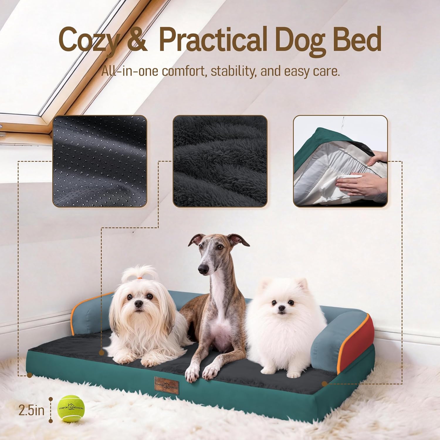 Comfort Expression Memory Foam Dog Bed - Washable Pet Bed for Big Dog Waterproof Orthopedic Dog Beds with Removable Cover ,Non-Slip Pet Couch Sofa- 36 x 27