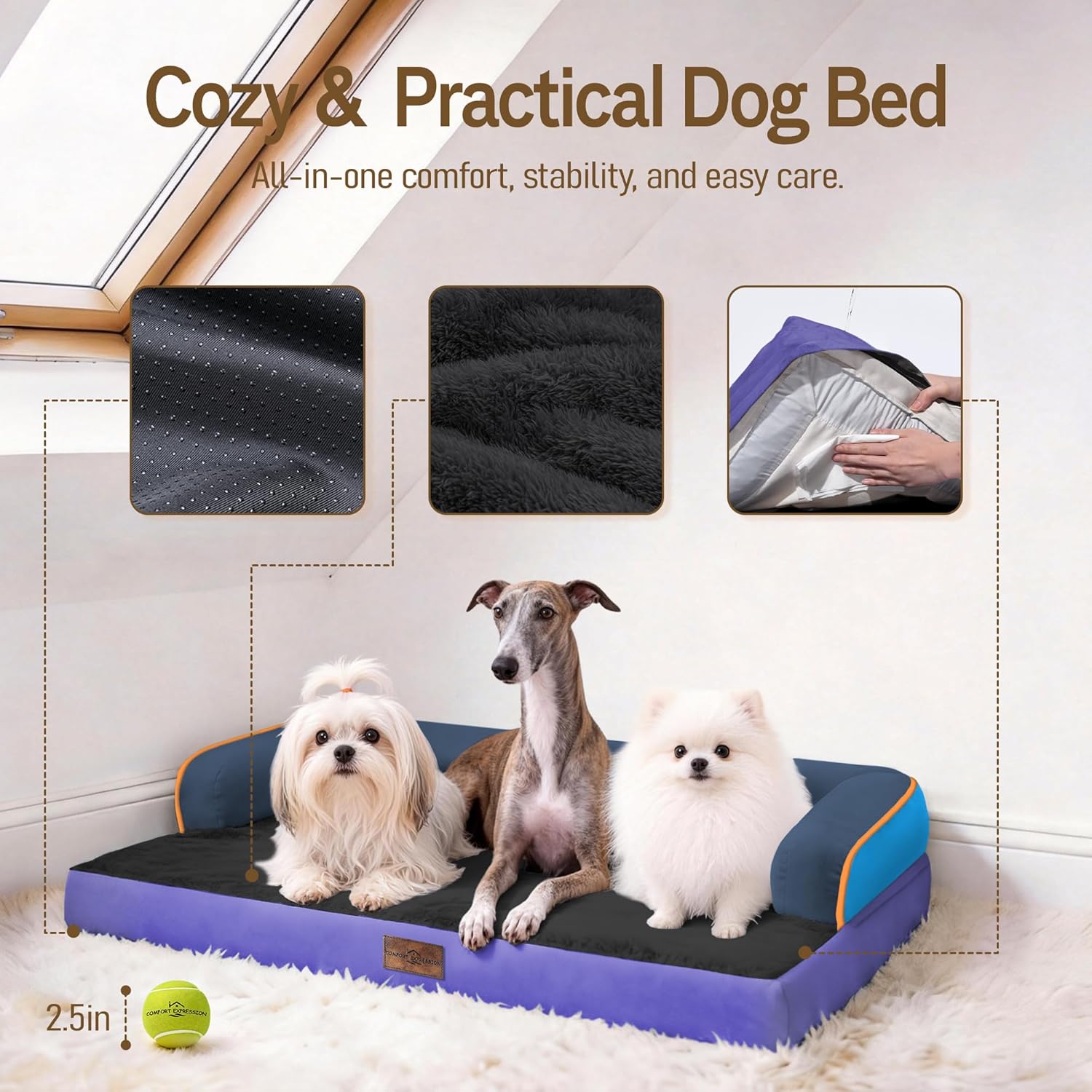 Comfort Expression Memory Foam Dog Bed Large Sized Dogs - Waterproof Orthopedic Dog Beds with Washable Removable Cover Non-Slip Pet Sofa Couch, 36 x 27