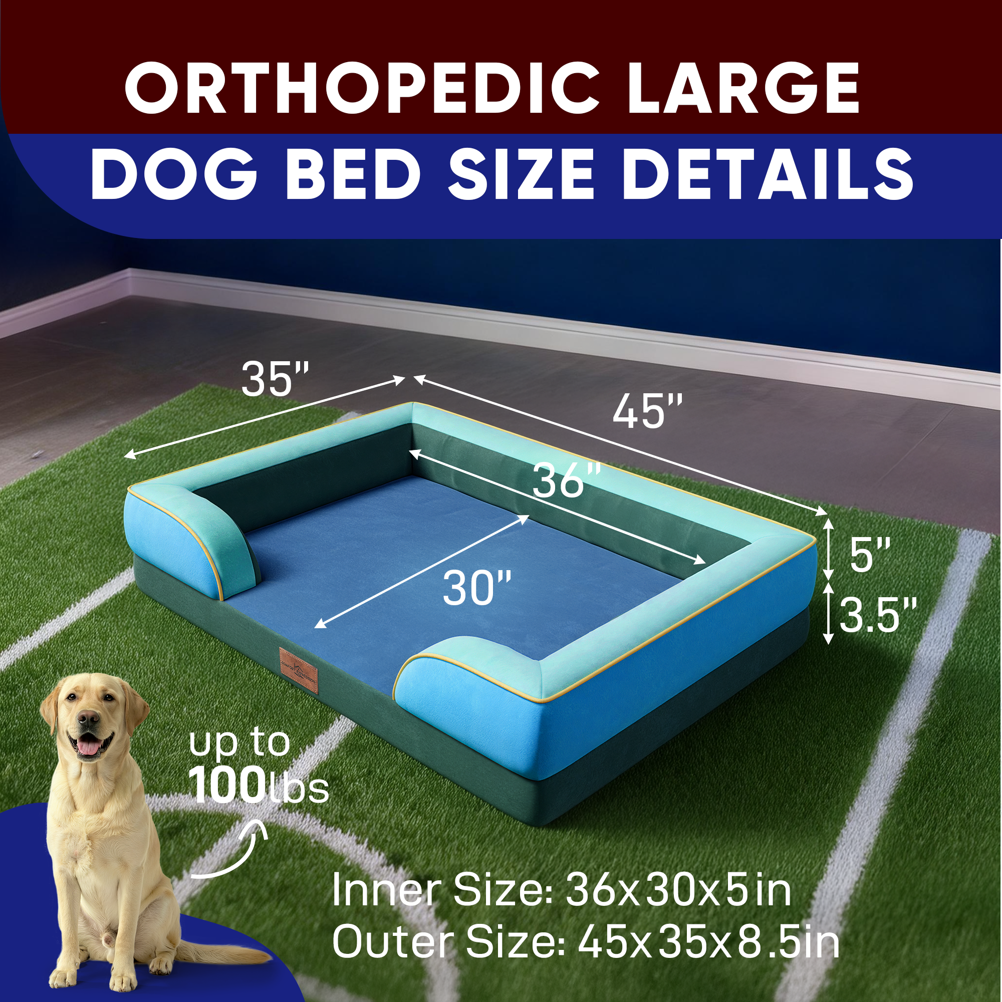 Dallas - World Cup Host City Theme Orthopedic Dog Bed for Large Dogs – Waterproof Egg Crate Foam Pet Bed with Bolsters, Washable Cover & Non-Slip Bottom
