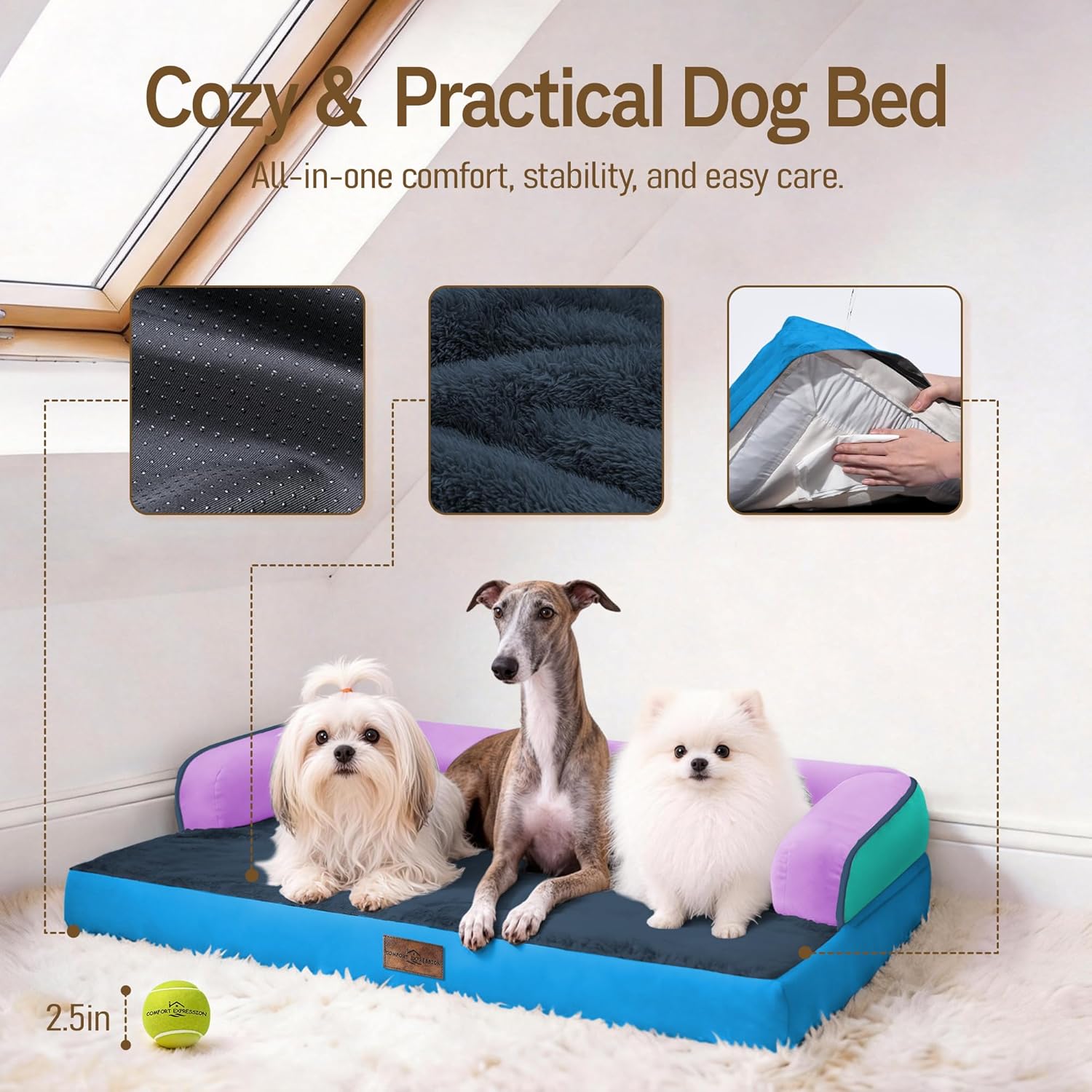 Comfort Expression Memory Foam Dog Bed - Orthopedic Pet Bed for Big Dog Waterproof Pet Couch Memory Foam Sofa Bolster with Removable Cover - 36 x 27