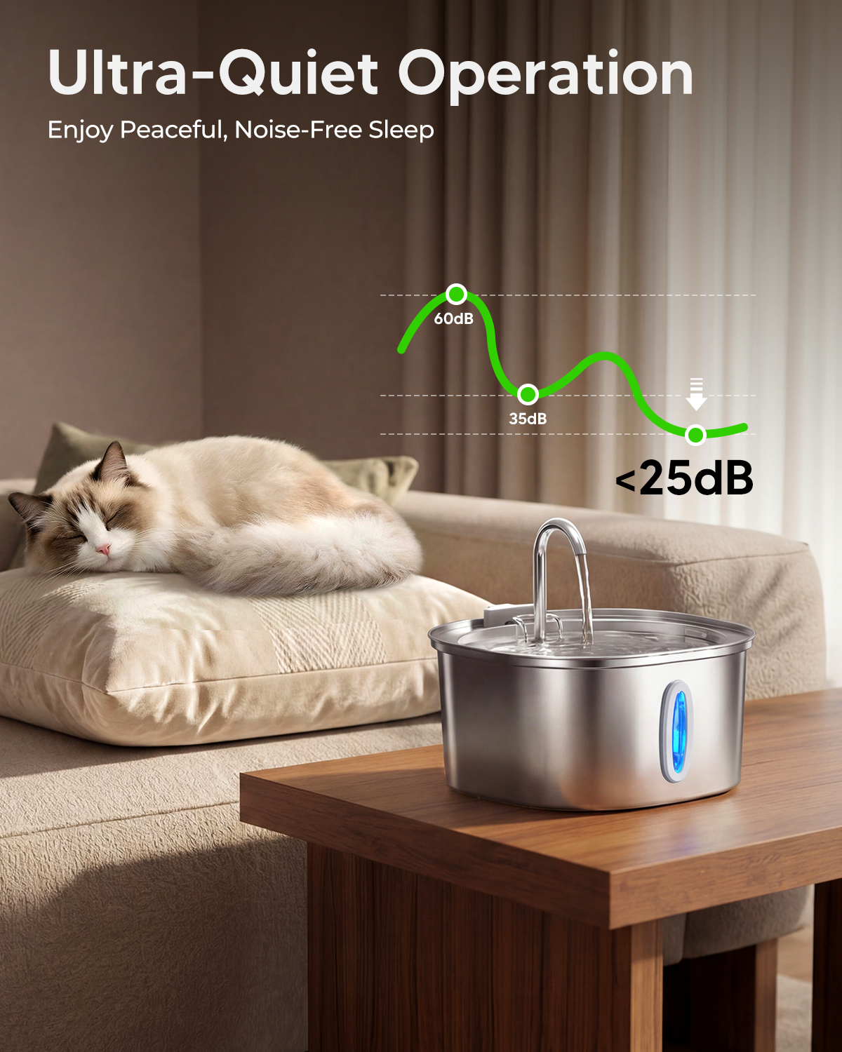 Stainless Steel Cat Water Fountain, 3.2L/108oz Cat Water Dispenser with Quiet Water Pump, Dishwasher Safe Pet Drinking Fountain for Cats