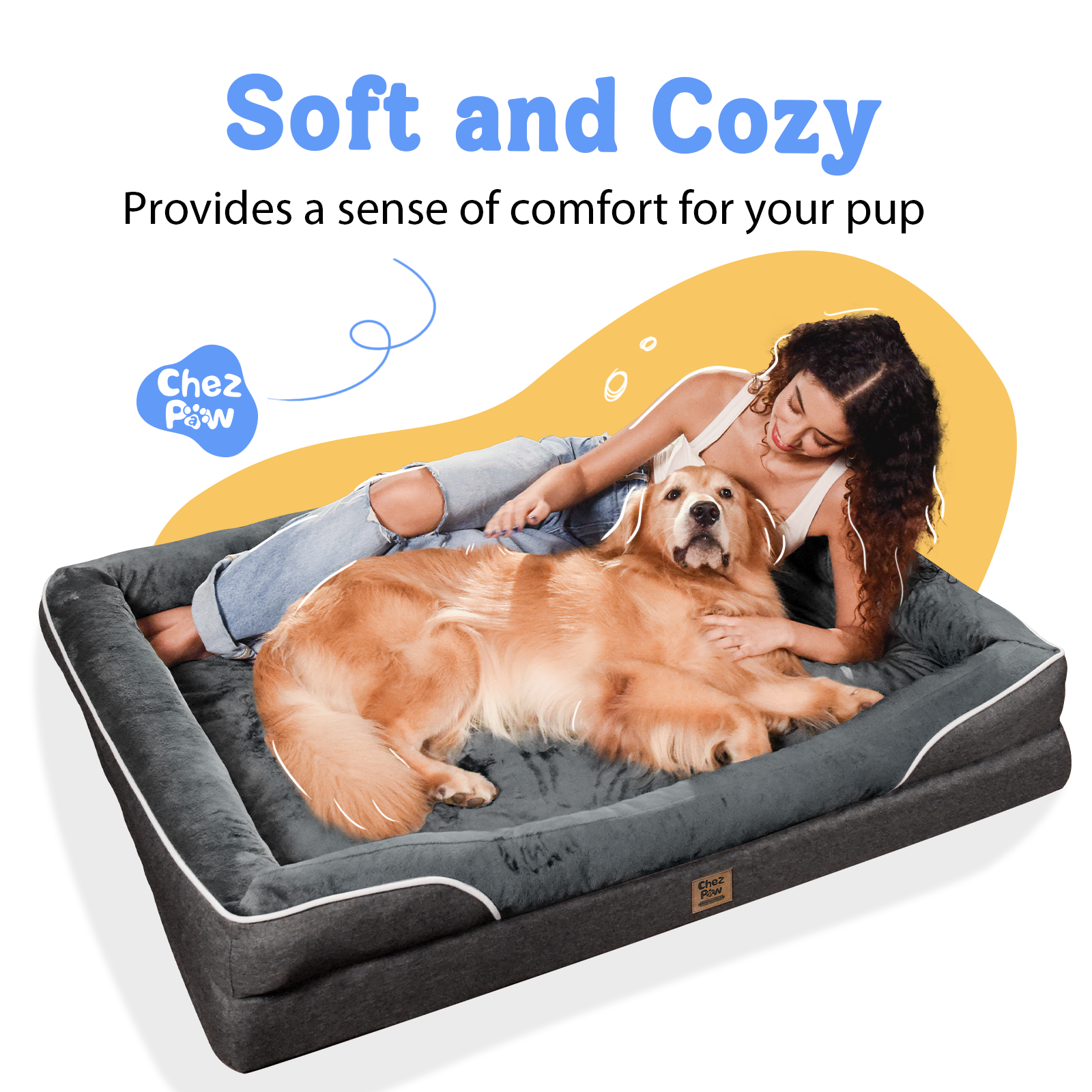 Orthopedic Large Dog Bed - Removable Orthopedic Foam Dogs Beds with Bolsters Waterproof Large Dog Bed and Non-Slip Bottom Washable Extra Large Dogs Beds Sofa