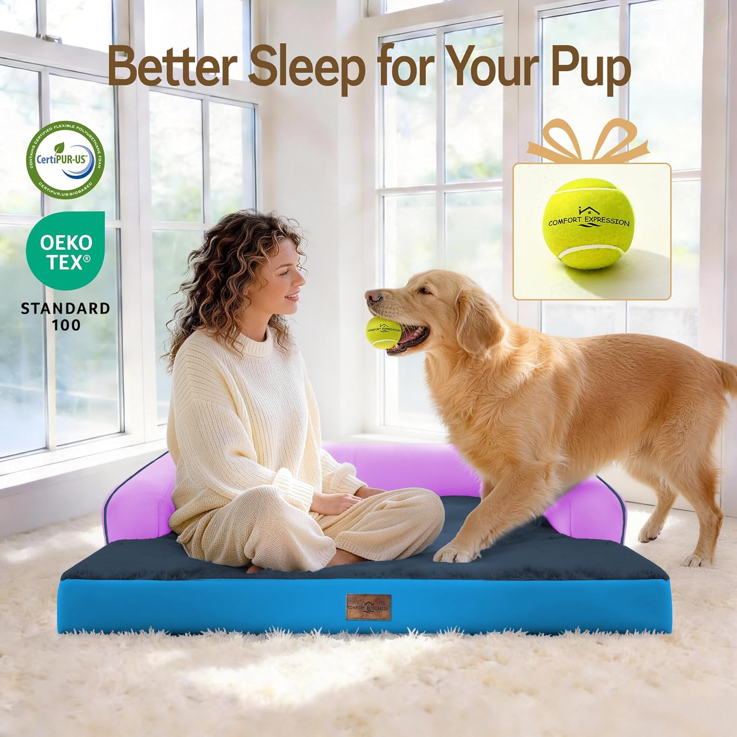 Comfort Expression Memory Foam Dog Bed - Orthopedic Pet Bed for Big Dog Waterproof Pet Couch Memory Foam Sofa Bolster with Removable Cover - 36 x 27