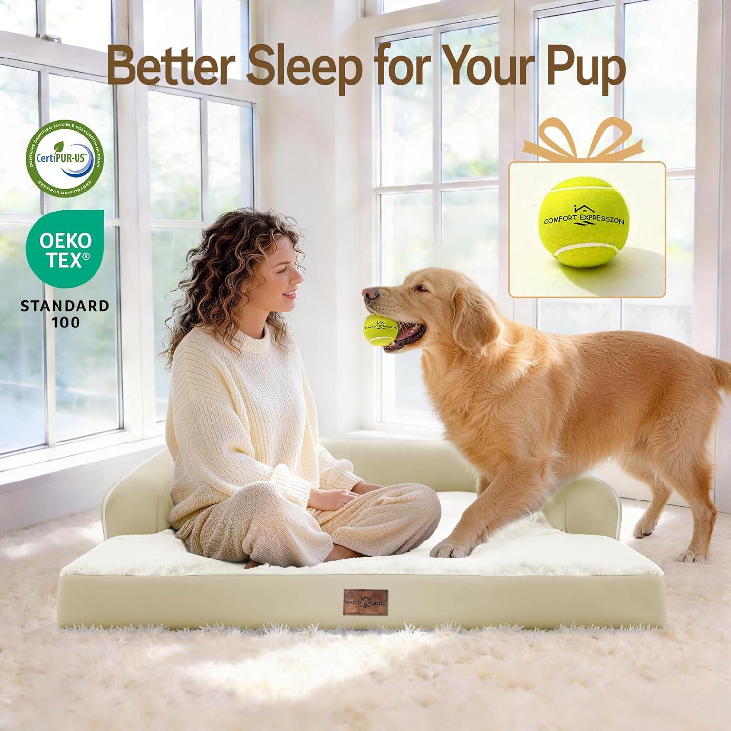 Comfort Expression Memory Foam Large Dog Bed - Waterproof Orthopedic Pet Bed with Washable Removable Cover, Non-Slip Pet Sofa Couch, 36 x 27