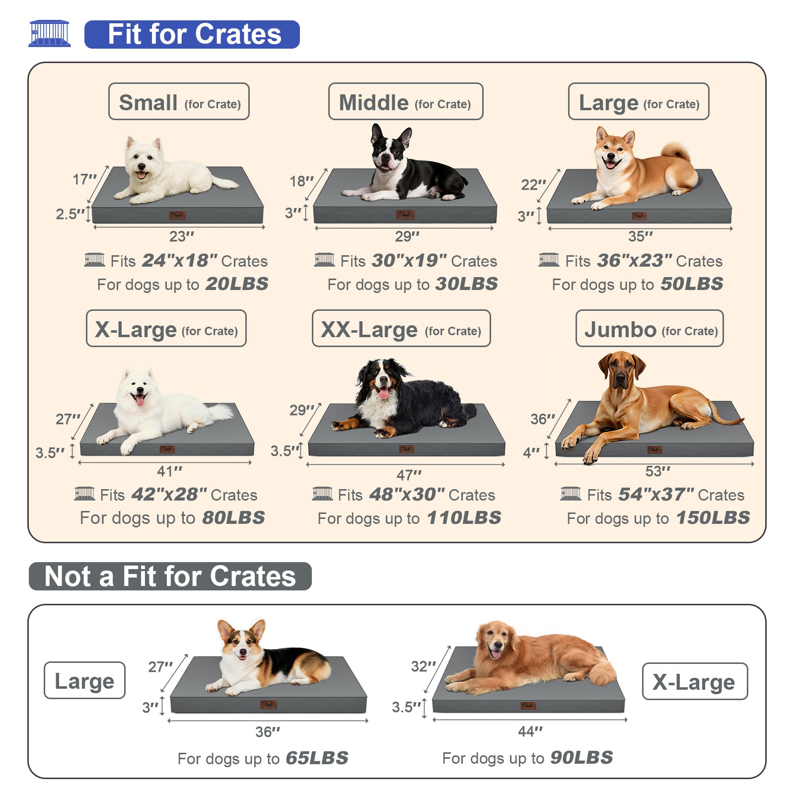 Outdoor All Weather Large Dog Bed, Waterproof Dog Bed for Large Dogs 36x27 Inch, Orthopedic Egg Crate Foam Pet Bed with Washable Removable Oxford Cooling Cover