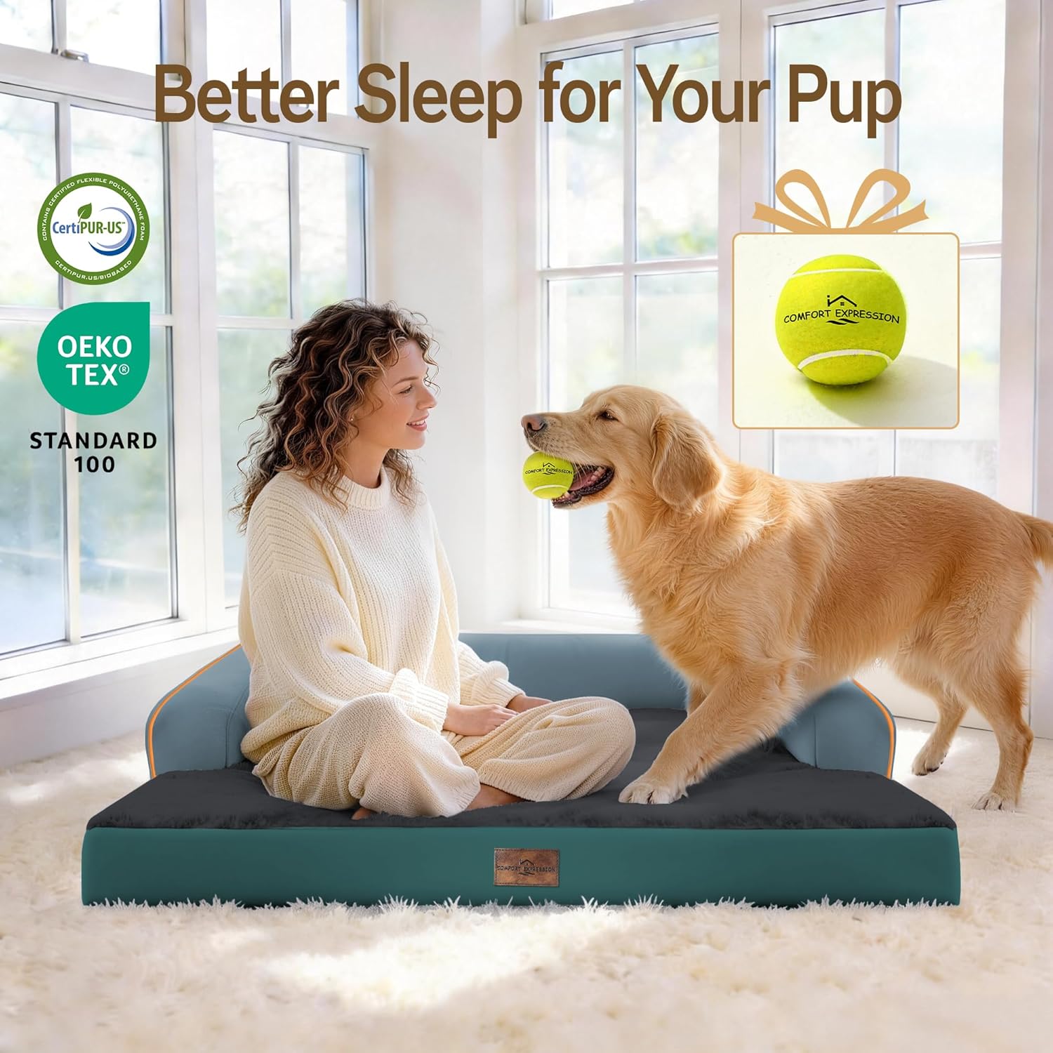 Comfort Expression Memory Foam Dog Bed - Washable Pet Bed for Big Dog Waterproof Orthopedic Dog Beds with Removable Cover ,Non-Slip Pet Couch Sofa- 36 x 27