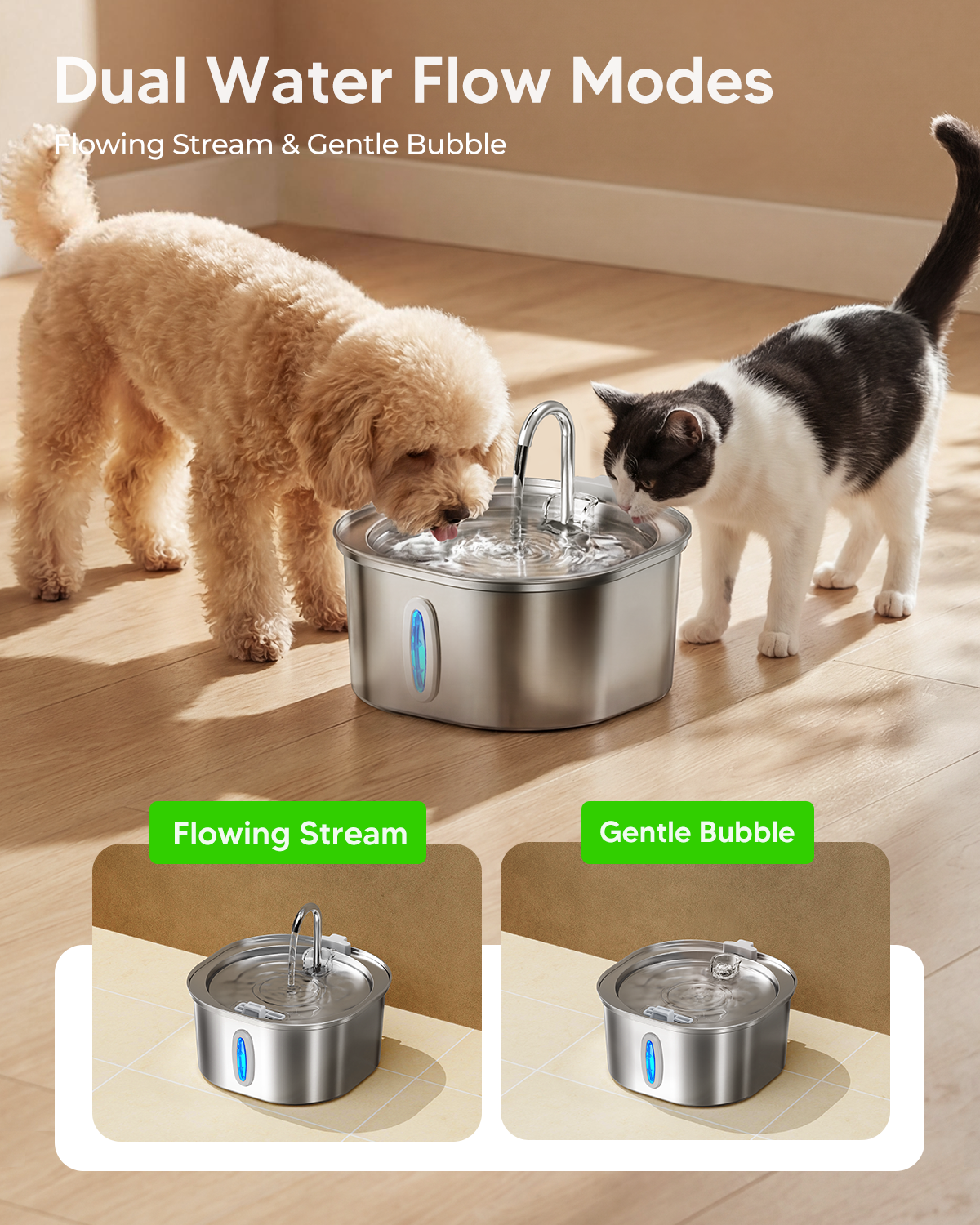 Stainless Steel Cat Water Fountain, 3.2L/108oz Cat Water Dispenser with Quiet Water Pump, Dishwasher Safe Pet Drinking Fountain for Cats