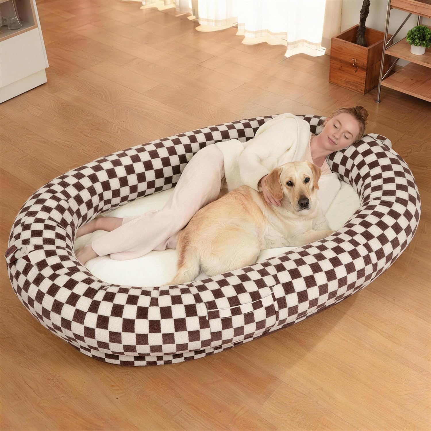 Giant Human Sized Dog Bed for Adults and Pets, 74"x50"x12" Pressure Relieving Memory Foam for Ultimate Comfort, Waterproof & Machine Washable Cover, Family Bedroom Lounger