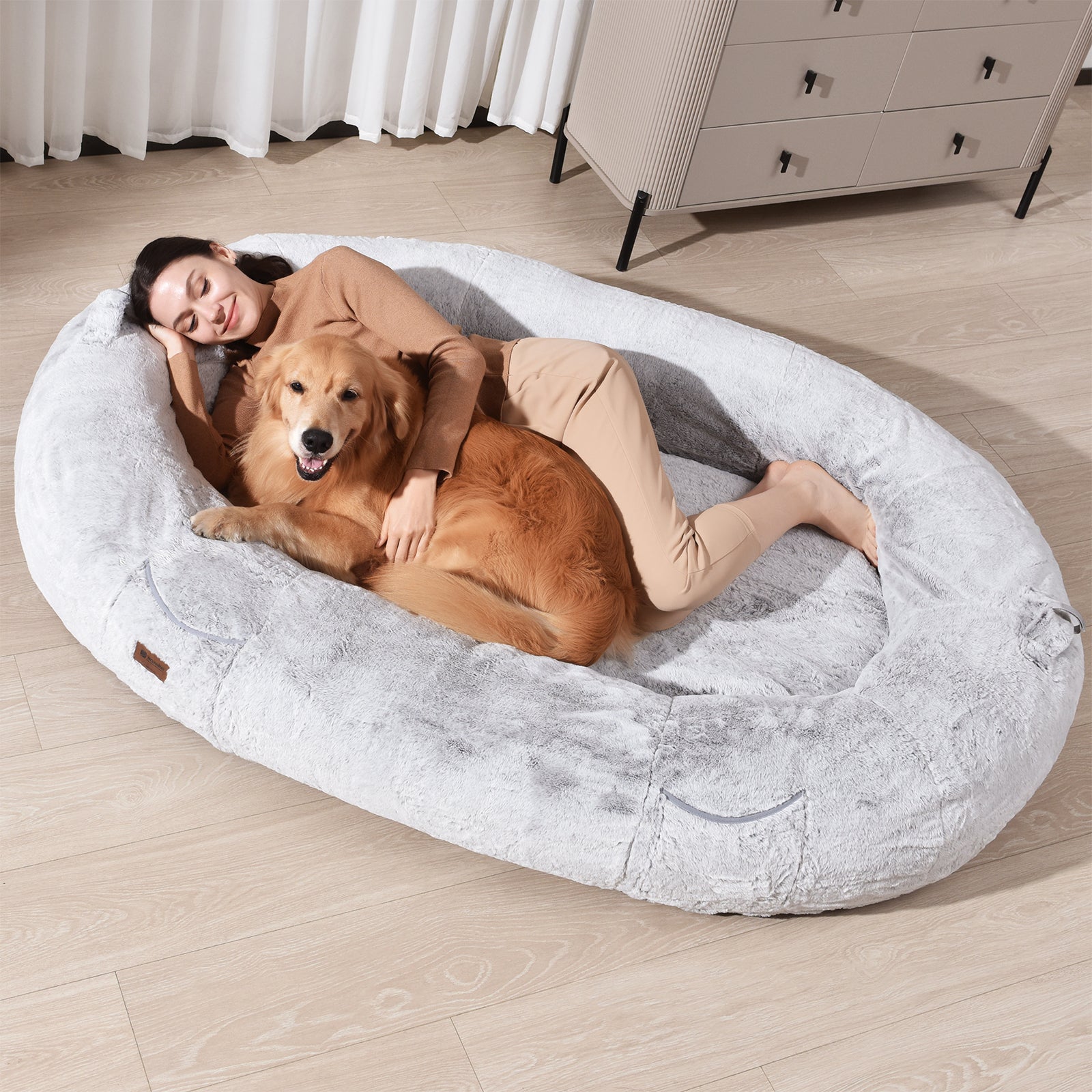 Giant Human Sized Dog Bed for Adults and Pets, 74"x50"x12" Pressure Relieving Memory Foam for Ultimate Comfort, Waterproof & Machine Washable Cover, Family Bedroom Lounger