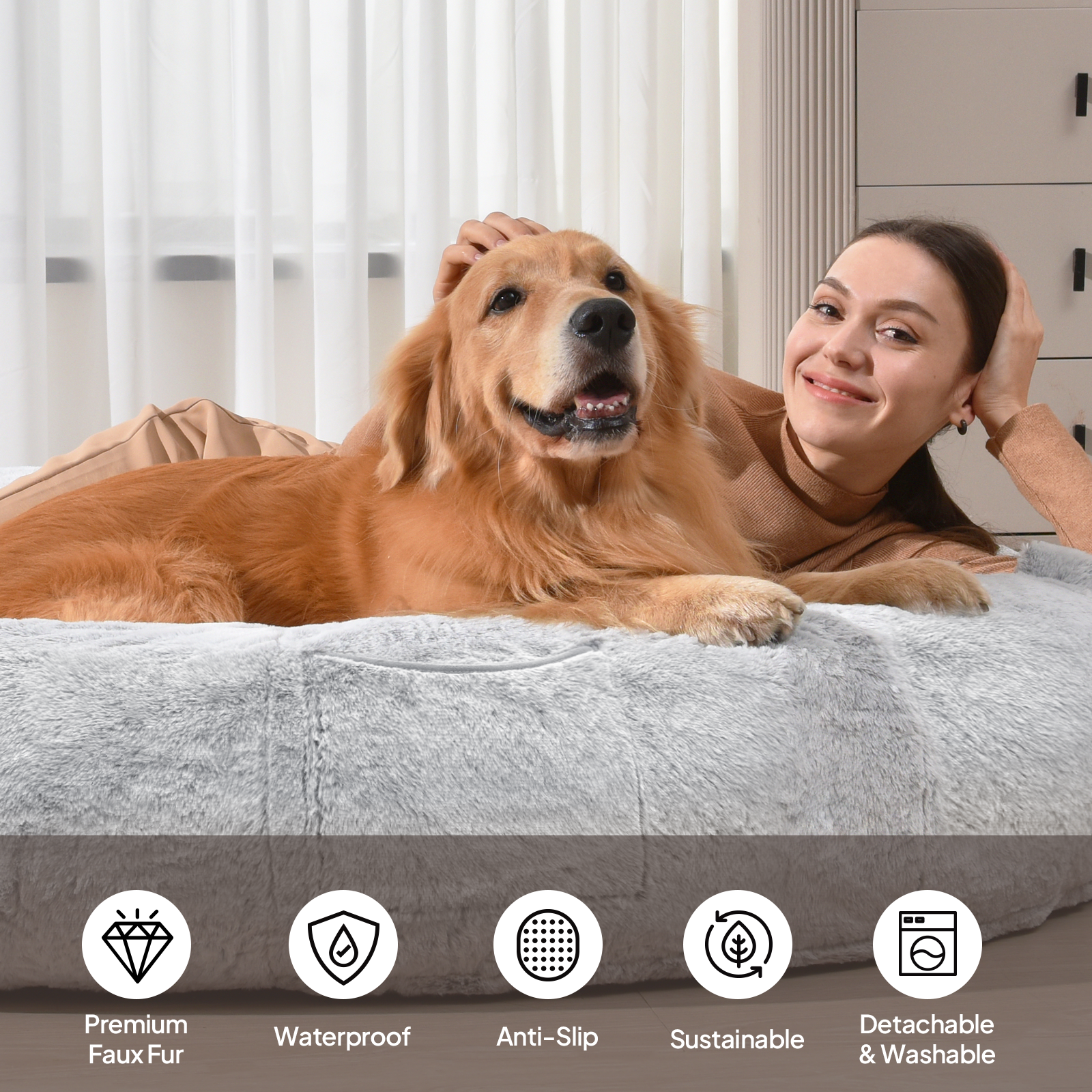 Giant Human Sized Dog Bed for Adults and Pets, 74"x50"x12" Pressure Relieving Memory Foam for Ultimate Comfort, Waterproof & Machine Washable Cover, Family Bedroom Lounger