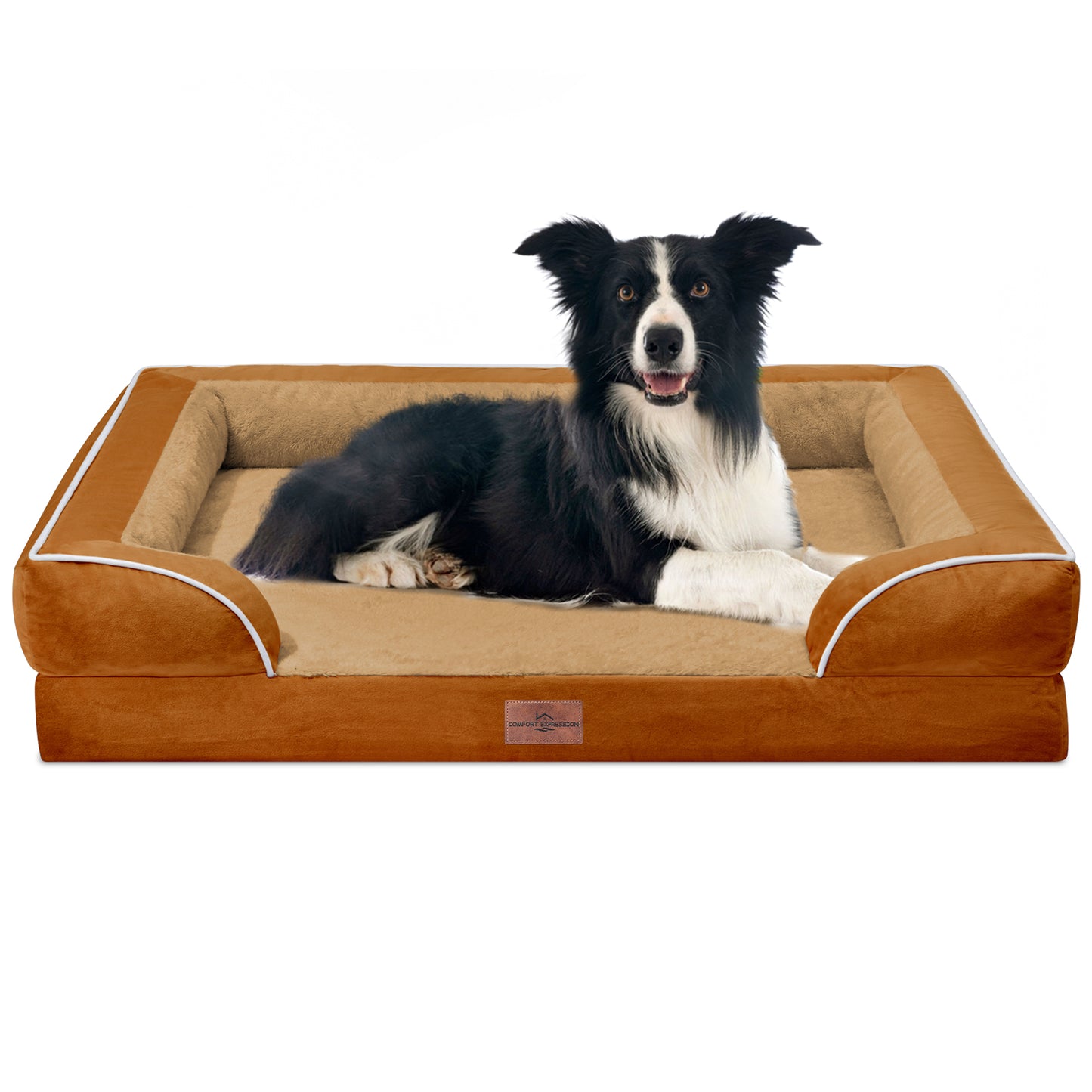 Comfort Expression Waterproof Orthopedic Foam Dog Beds for Extra Large Dogs Durable Dog Sofa Pet Bed Washable Removable Cover with Zipper and Bolster