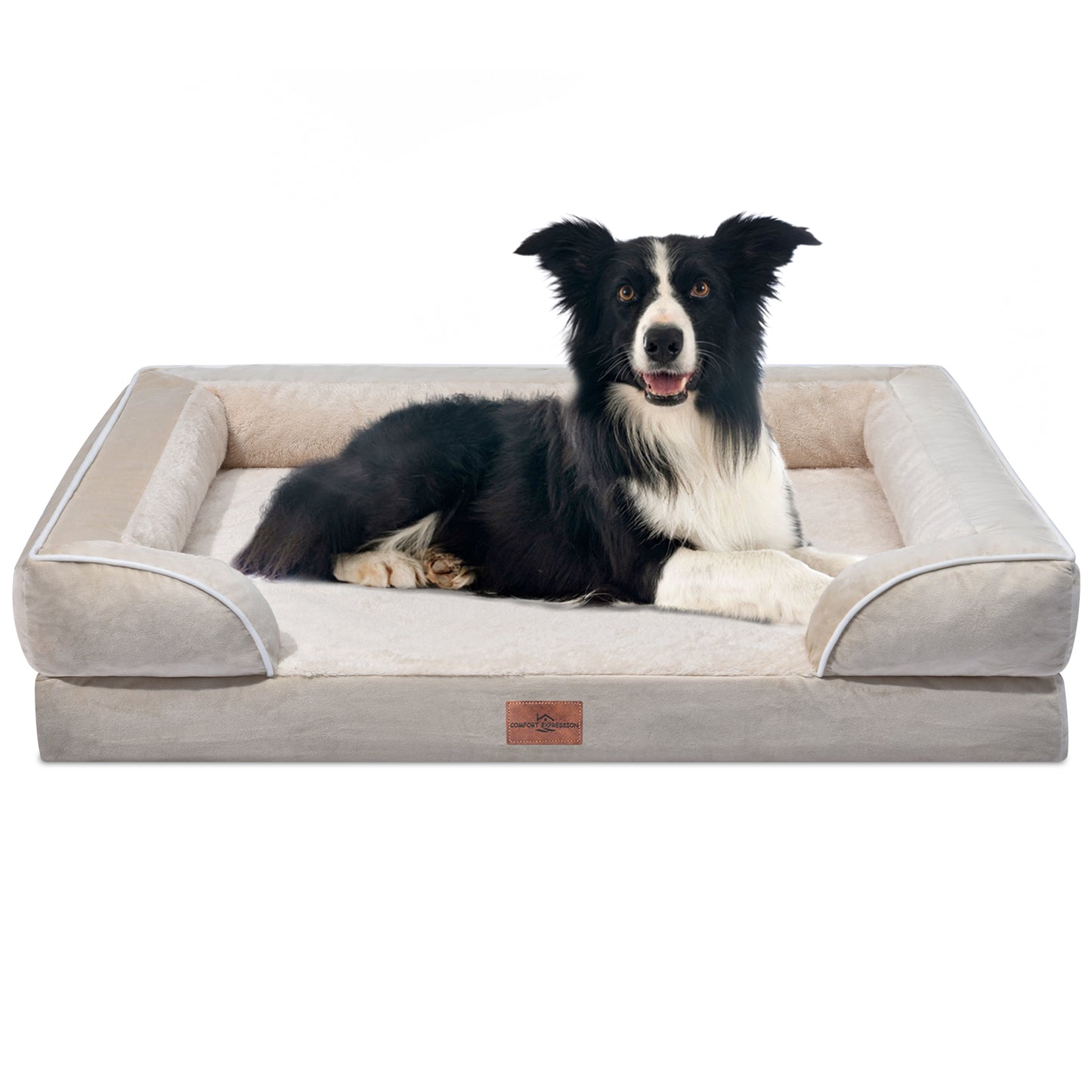 Comfort Expression Waterproof Orthopedic Foam Dog Beds for Extra Large Dogs Durable Dog Sofa Pet Bed Washable Removable Cover with Zipper and Bolster