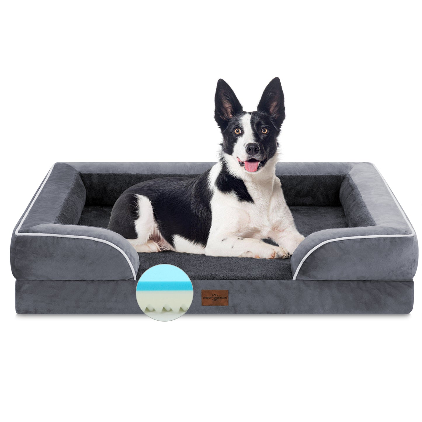 Comfort Expression Waterproof Orthopedic Foam Dog Beds for Extra Large Dogs Durable Dog Sofa Pet Bed Washable Removable Cover with Zipper and Bolster