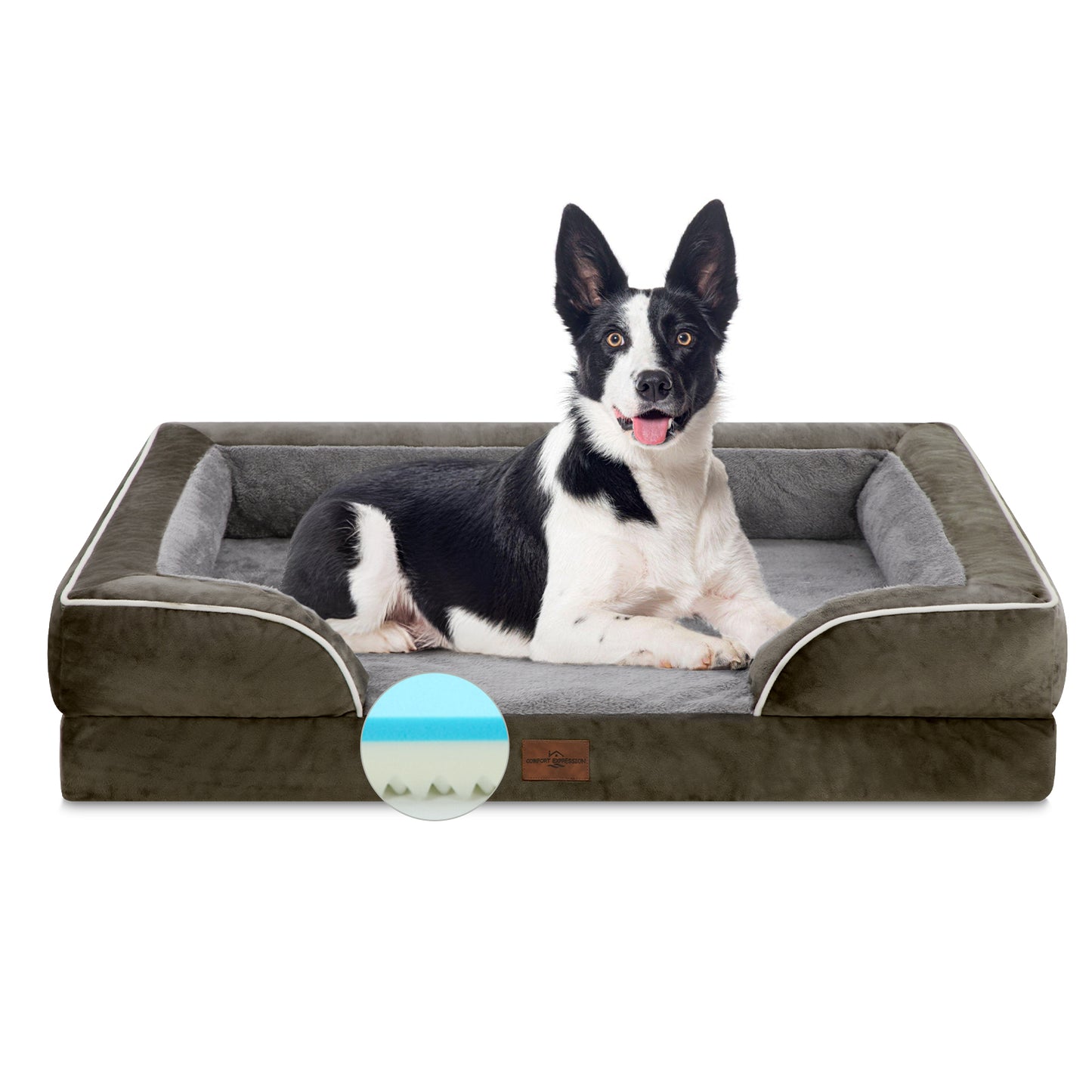 Comfort Expression Waterproof Orthopedic Foam Dog Beds for Extra Large Dogs Durable Dog Sofa Pet Bed Washable Removable Cover with Zipper and Bolster