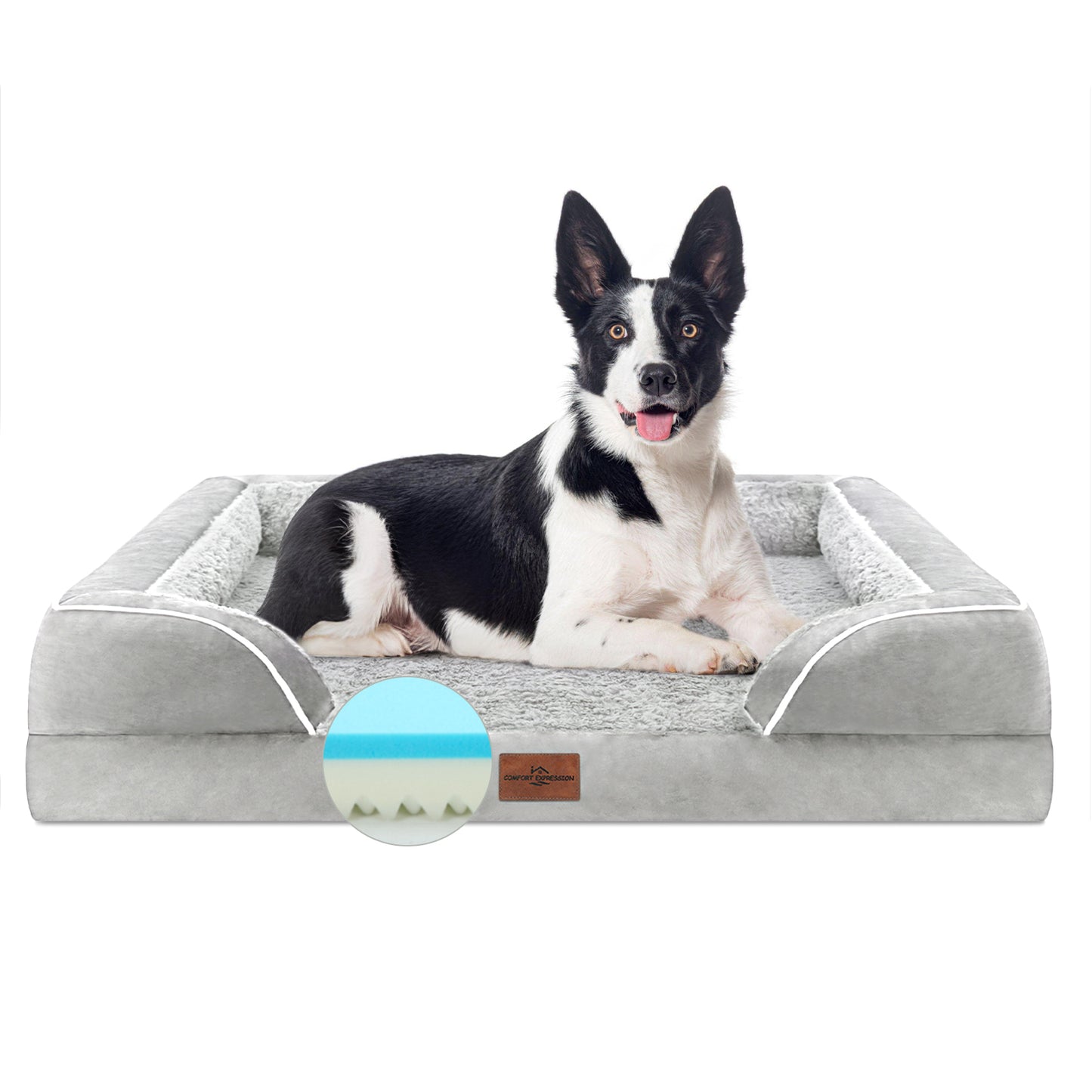 Comfort Expression Waterproof Orthopedic Foam Dog Beds for Extra Large Dogs Durable Dog Sofa Pet Bed Washable Removable Cover with Zipper and Bolster