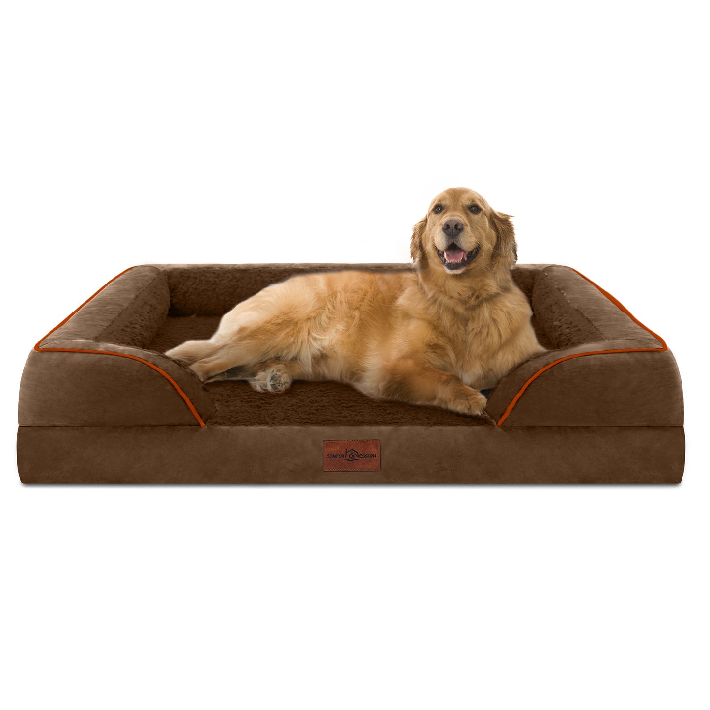 Comfort Expression Waterproof Orthopedic Foam Dog Beds for Extra Large Dogs Durable Dog Sofa Pet Bed Washable Removable Cover with Zipper and Bolster