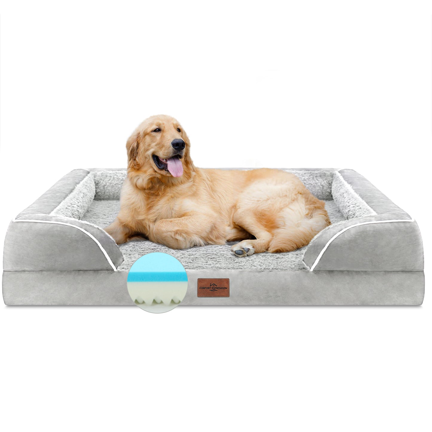 Comfort Expression Waterproof Orthopedic Foam Dog Beds for Extra Large Dogs Durable Dog Sofa Pet Bed Washable Removable Cover with Zipper and Bolster