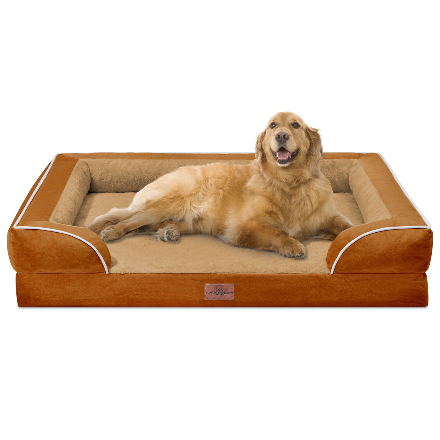 Comfort Expression Waterproof Orthopedic Foam Dog Beds for Extra Large Dogs Durable Dog Sofa Pet Bed Washable Removable Cover with Zipper and Bolster