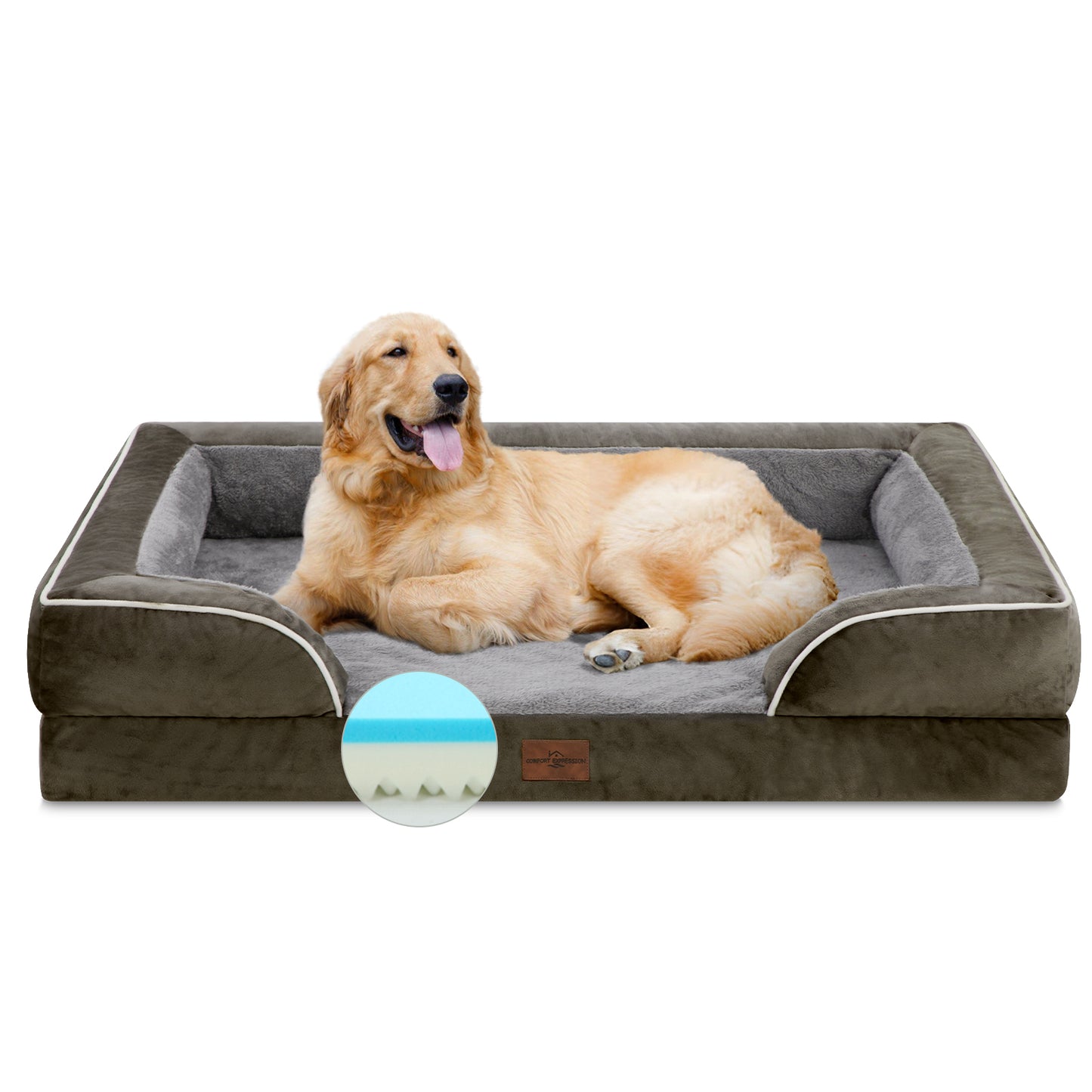 Comfort Expression Waterproof Orthopedic Foam Dog Beds for Extra Large Dogs Durable Dog Sofa Pet Bed Washable Removable Cover with Zipper and Bolster