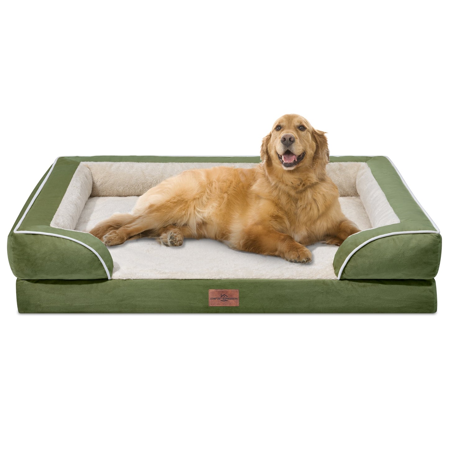 Comfort Expression Waterproof Orthopedic Foam Dog Beds for Extra Large Dogs Durable Dog Sofa Pet Bed Washable Removable Cover with Zipper and Bolster