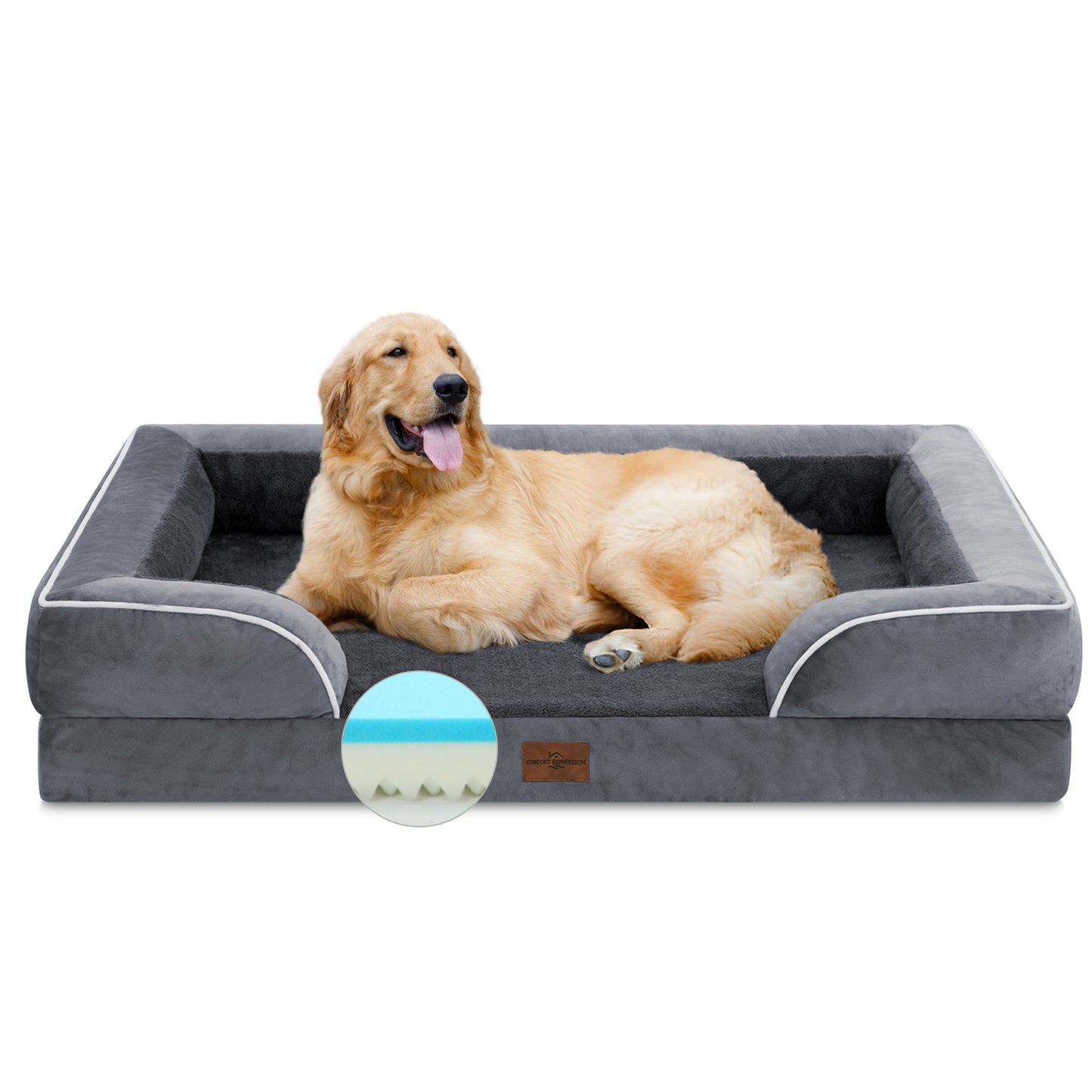 Comfort Expression Waterproof Orthopedic Foam Dog Beds for Extra Large Dogs Durable Dog Sofa Pet Bed Washable Removable Cover with Zipper and Bolster