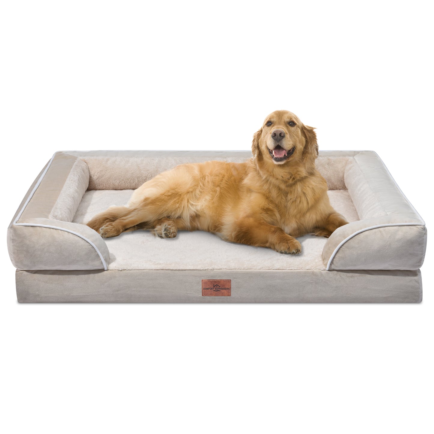 Comfort Expression Waterproof Orthopedic Foam Dog Beds for Extra Large Dogs Durable Dog Sofa Pet Bed Washable Removable Cover with Zipper and Bolster