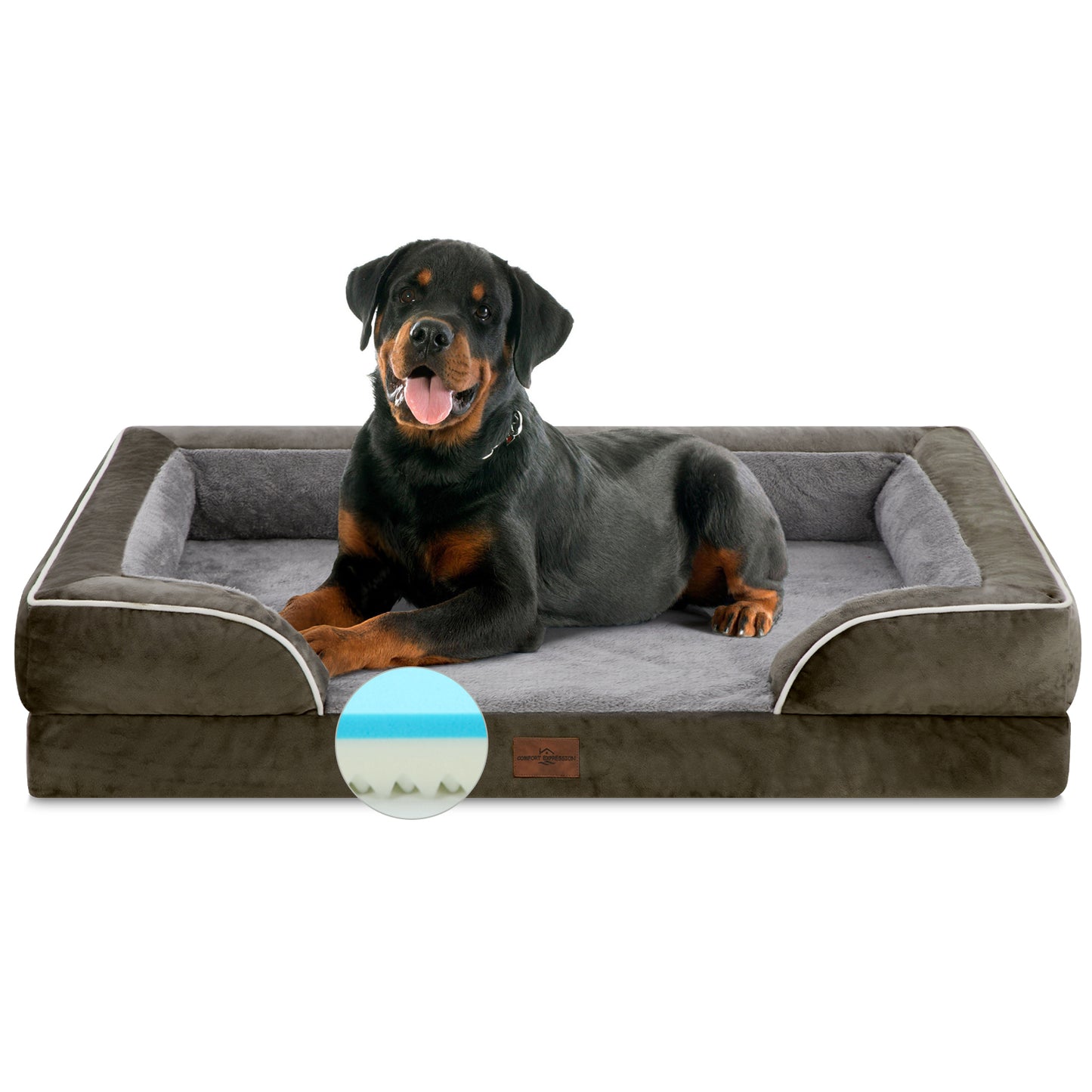 Comfort Expression Waterproof Orthopedic Foam Dog Beds for Extra Large Dogs Durable Dog Sofa Pet Bed Washable Removable Cover with Zipper and Bolster